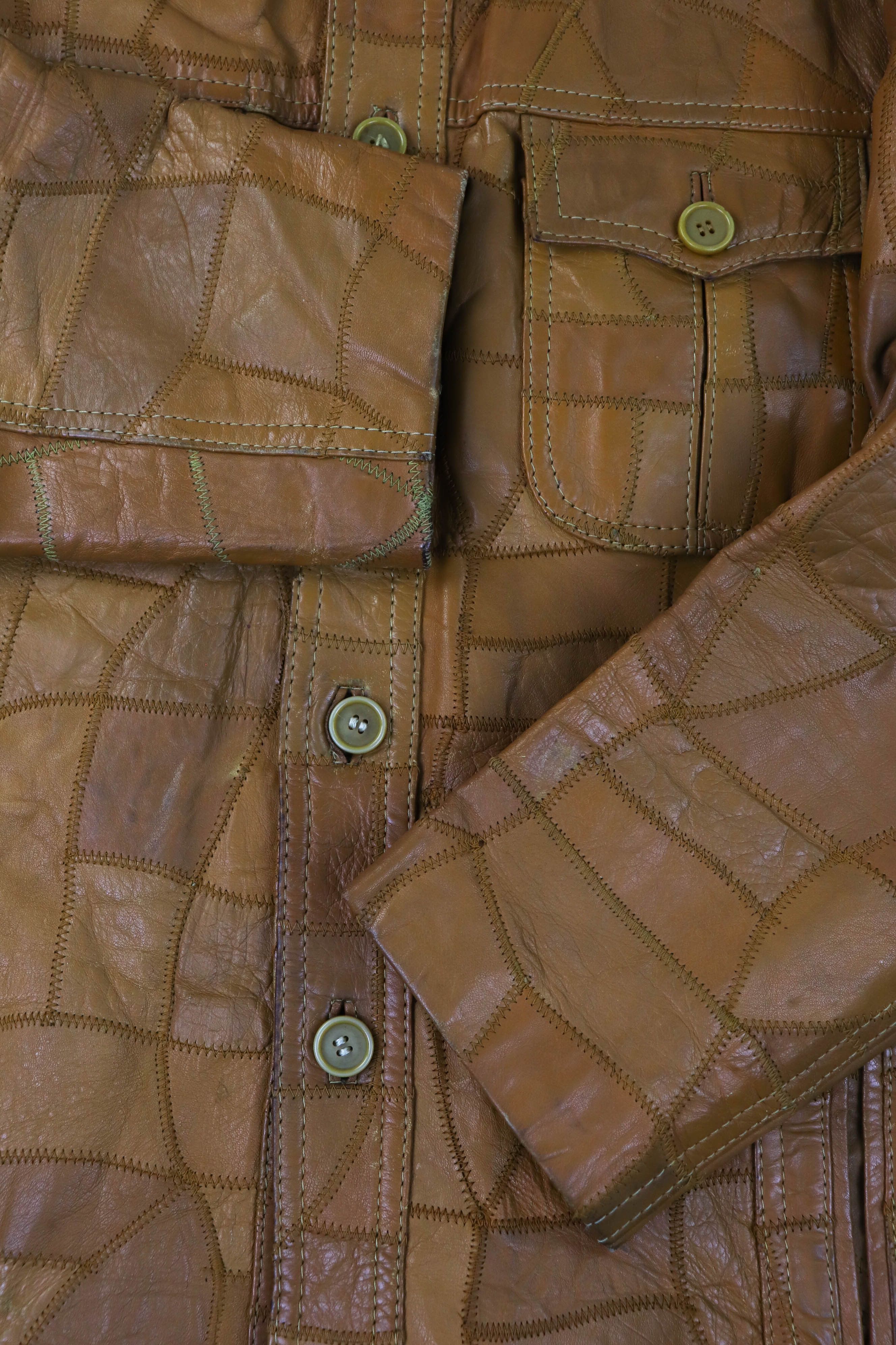 Vintage 70-80s Vintage Korean Caramel Tan Patchwork Leather Jacket Size US L / EU 52-54 / 3 - 12 Thumbnail