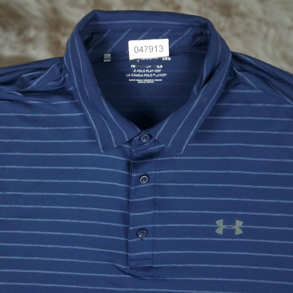 Under Armour Under Armour Polo Shirt Mens 2XL Blue Striped Polo Casual Golf Short Sleeve Shirt Mens Blue Striped Polo 2XL Under Armour Mens Size US XXL / EU 58 / 5 - 1 Thumbnail