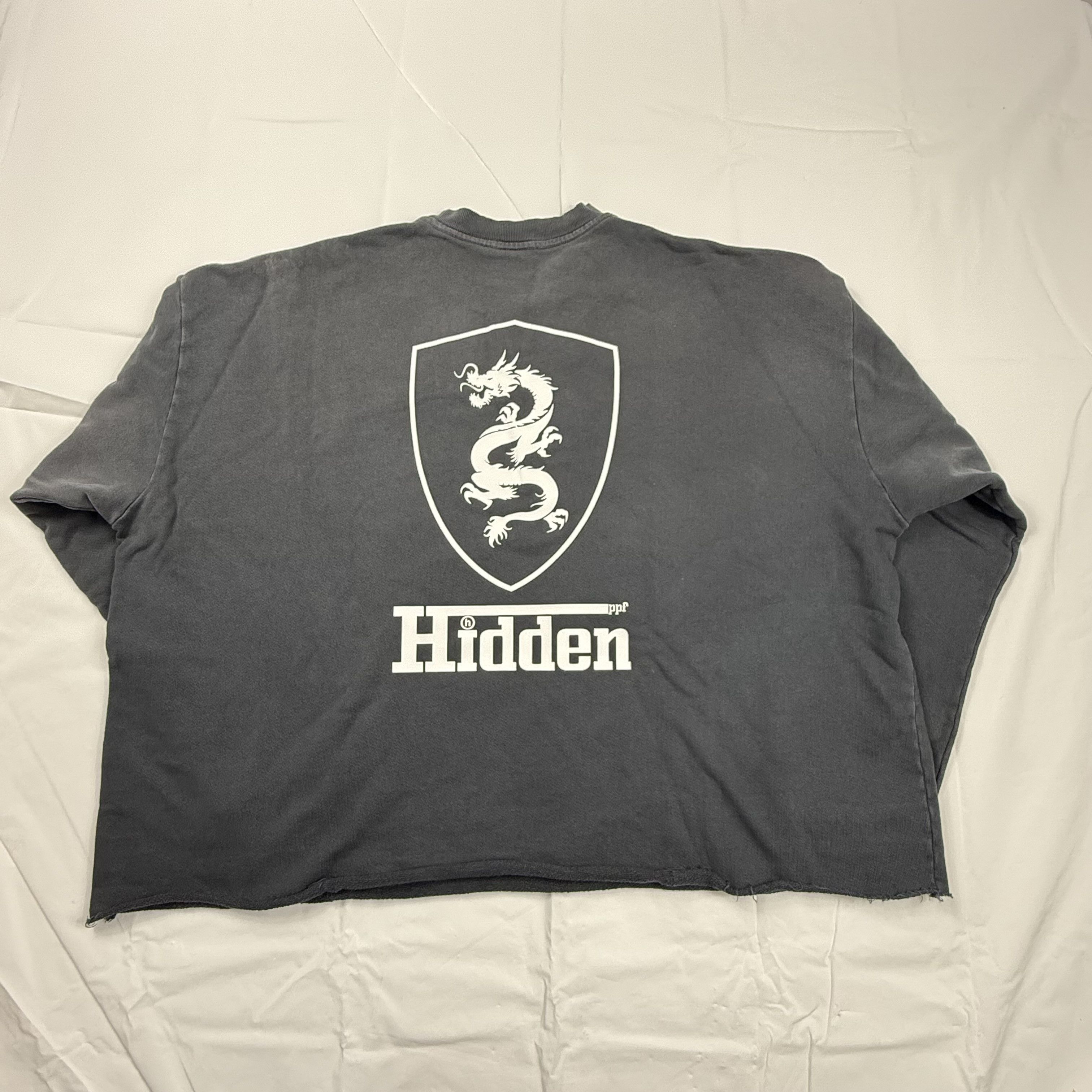 HIDDEN Hidden NY Dragon Shield Logo Faded Black Cropped Raw Hem Size US XXL / EU 58 / 5 - 1 Thumbnail