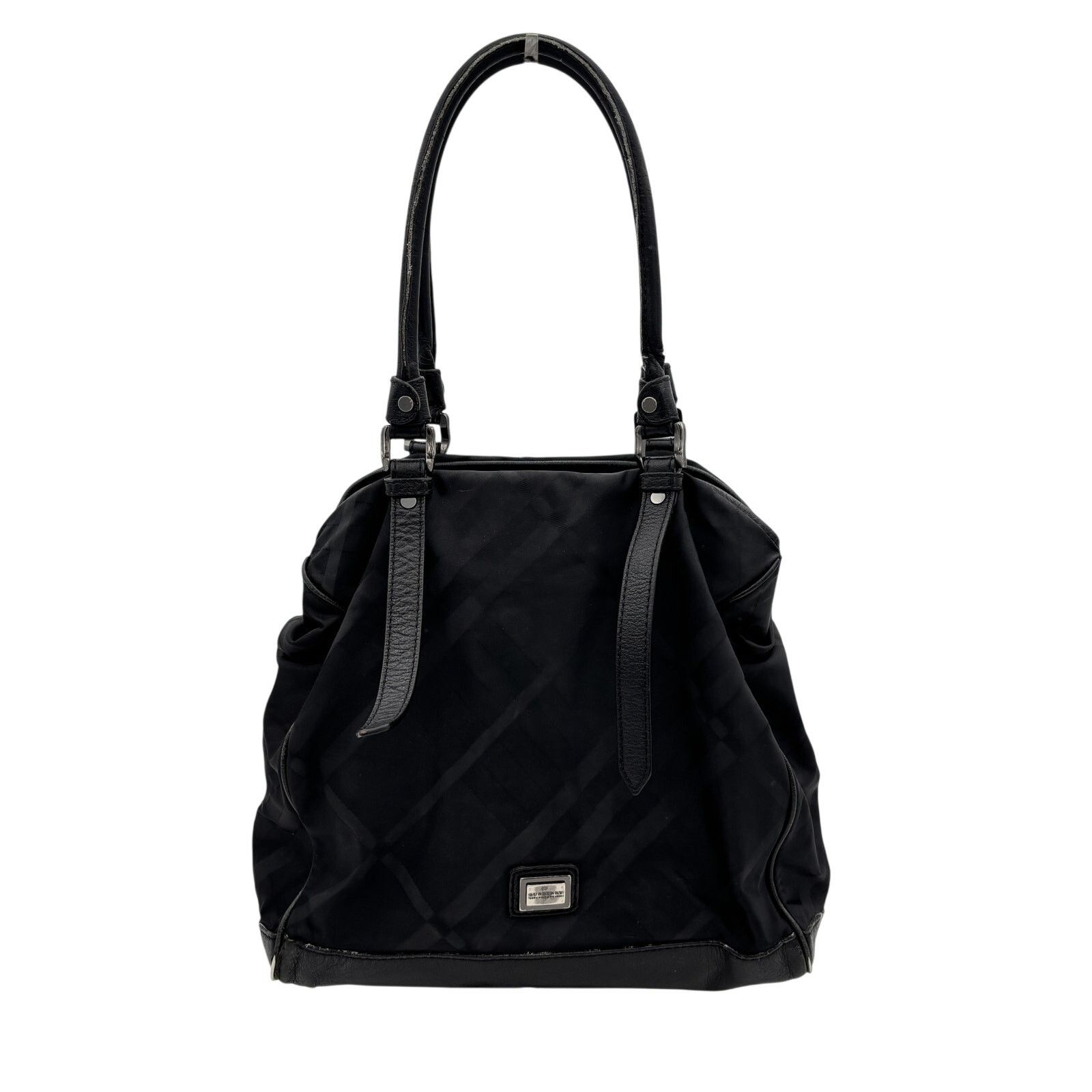 Burberry Burberry Black Tonal Check Nylon Leather Tote Bag Size ONE SIZE - 1 Thumbnail
