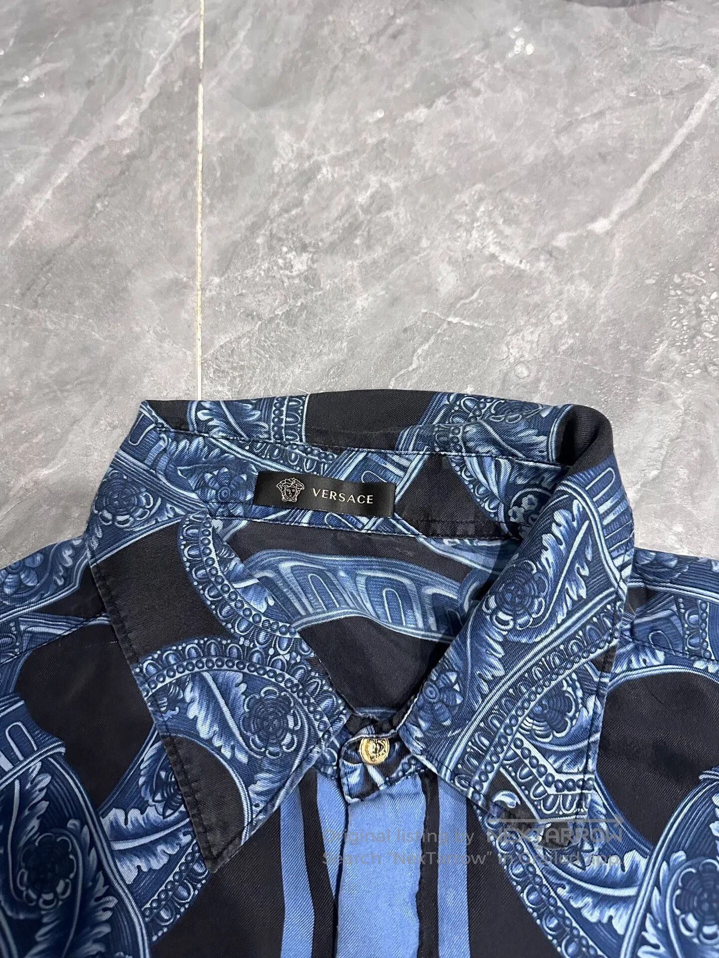 Versace Versace Silk Long Sleeve Shirt Blue Black. Size US S / EU 44-46 / 1 - 3 Thumbnail