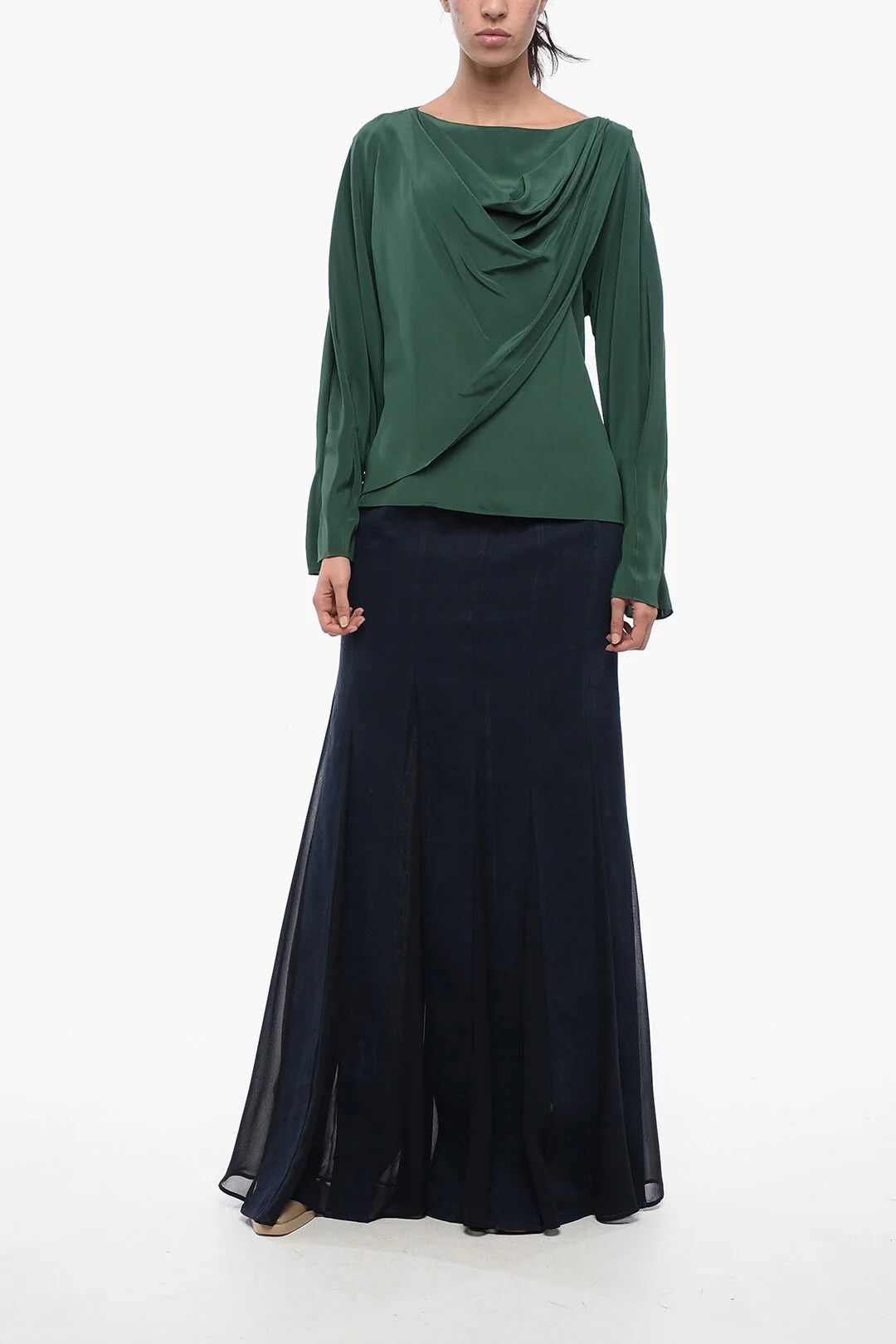 Chloe og1mm0426 Silk Blouse in Green Size XS / US 0-2 / IT 36-38 - 4 Thumbnail
