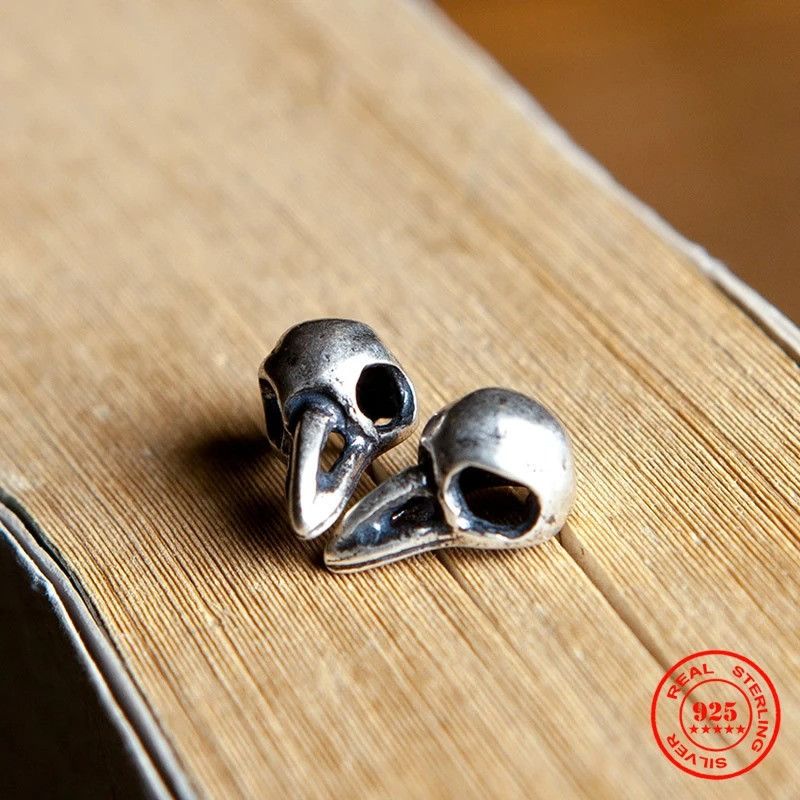 Jewelry Skull Raven Stud Earrings 925 Sterling Silver Ear Gift Size ONE SIZE - 2 Thumbnail