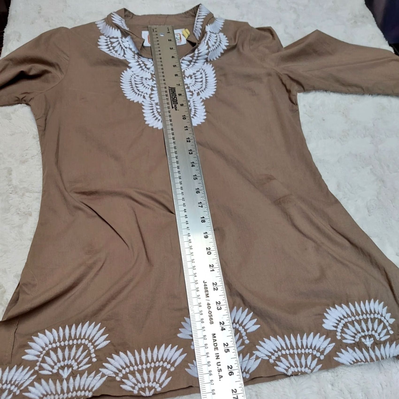 Vintage Aventura Women's Small Brown White Embroidered Top Tunic Blouse Organic Cotton Size S / US 4 / IT 40 - 4 Thumbnail