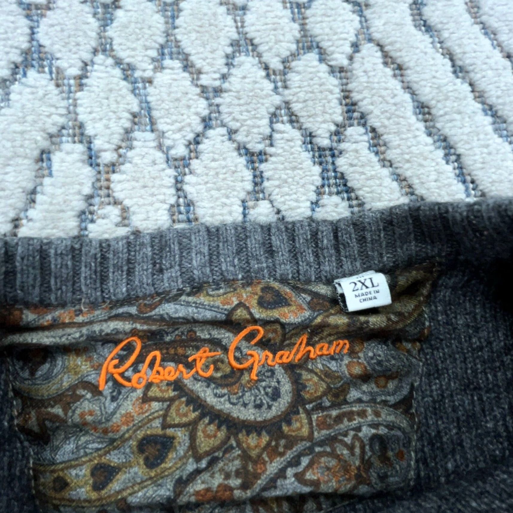 Robert Graham Robert Graham Sweater Heavy Knit Crew Neck Pullover 2XL Gray Mens Size US XXL / EU 58 / 5 - 2 Thumbnail