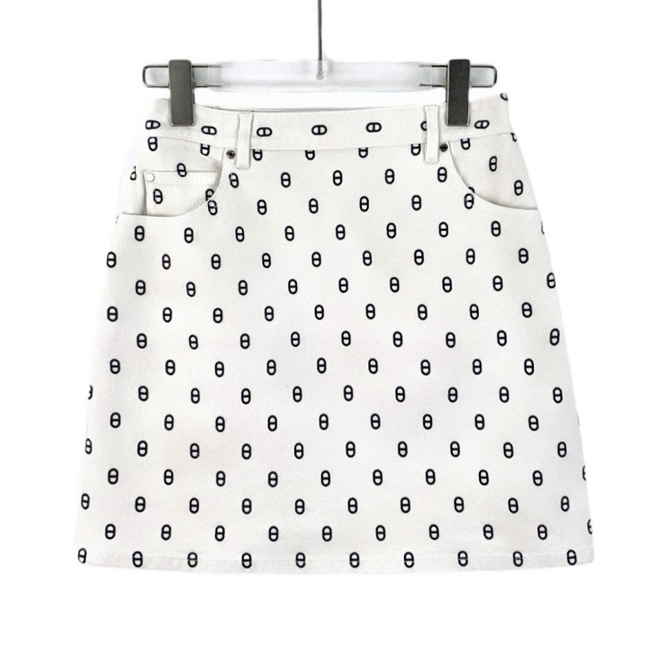 Hermes Hermes 23 collection white pig-nose printed denim skirt Size 26" / US 2 / IT 38 - 1 Thumbnail