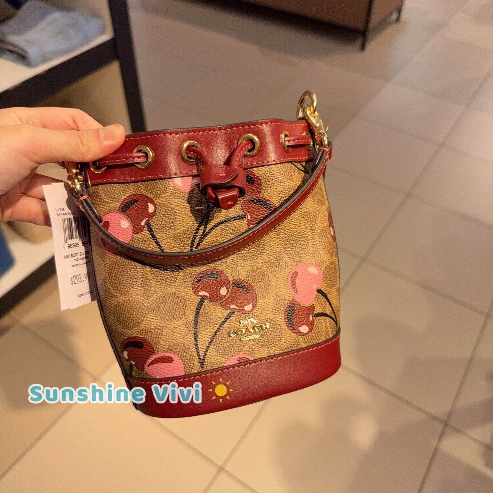 Coach Coach Mini Bucket Bag In Signature Canvas Cherry CY738 NWT Size ONE SIZE - 1 Thumbnail