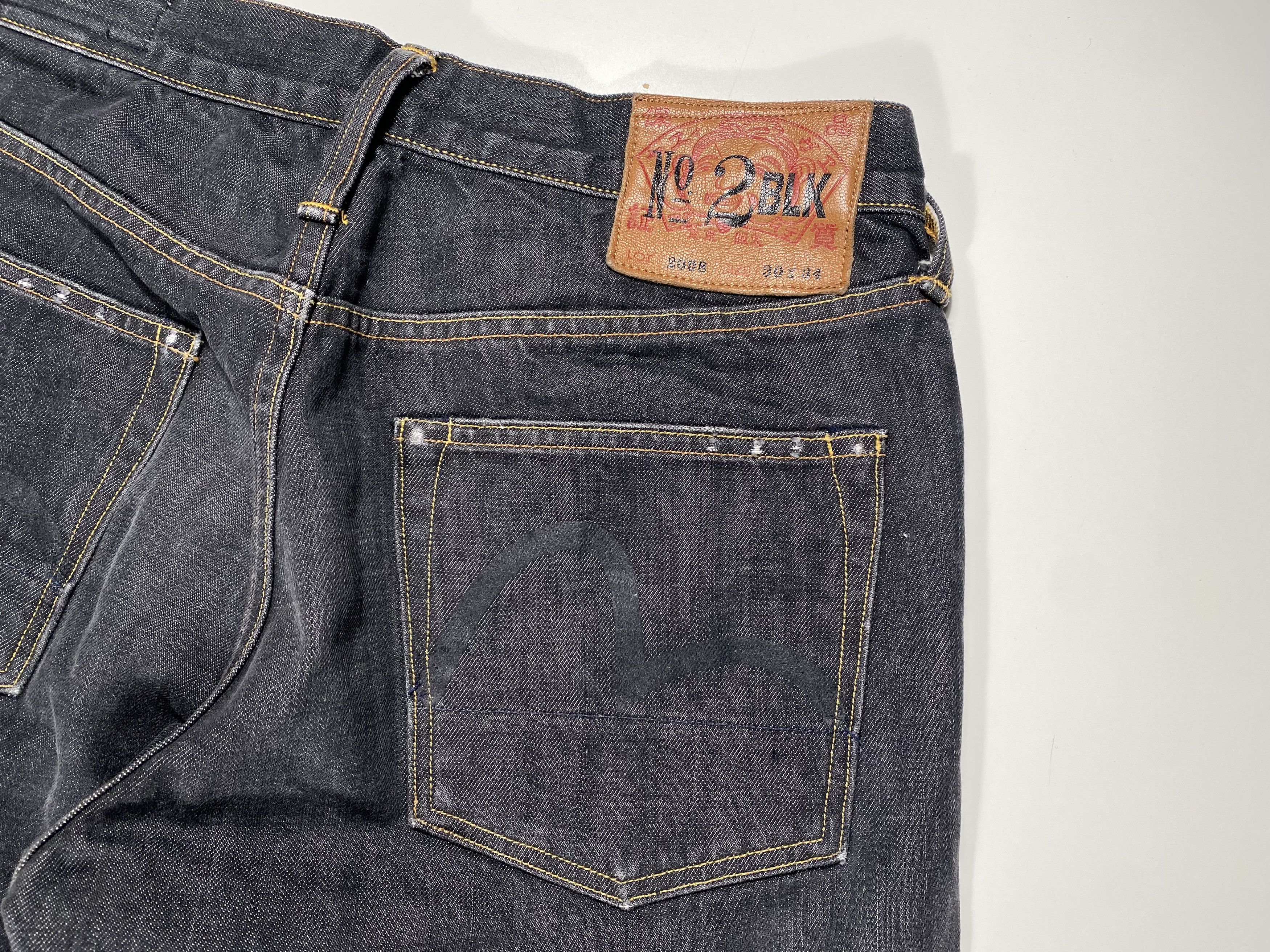 Evisu Evisu No 2 BLK Black Diacock Logo Selvedge Jeans 30x33.5 Size US 30 / EU 46 - 8 Thumbnail