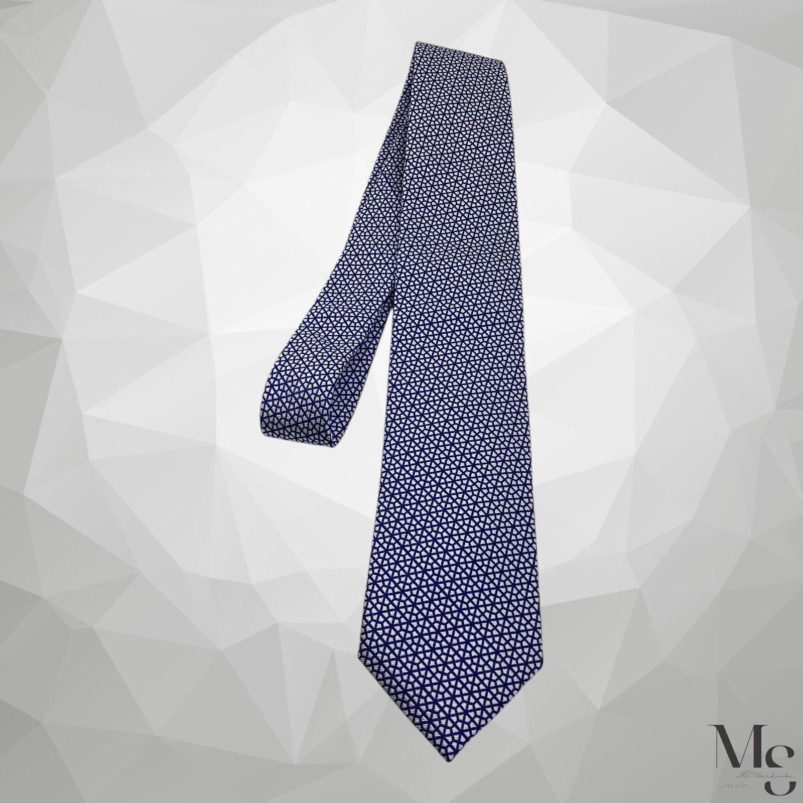 Charles Tyrwhitt CHARLES TYRWHITT Royal & White Geometric Lattice Silk Tie W: Size ONE SIZE - 6 Thumbnail