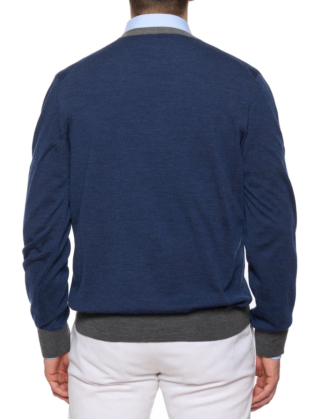 Brunello Cucinelli BRUNELLO CUCINELLI Blue Wool Cashmere V-Neck Sweater Size US XL / EU 56 / 4 - 2 Thumbnail