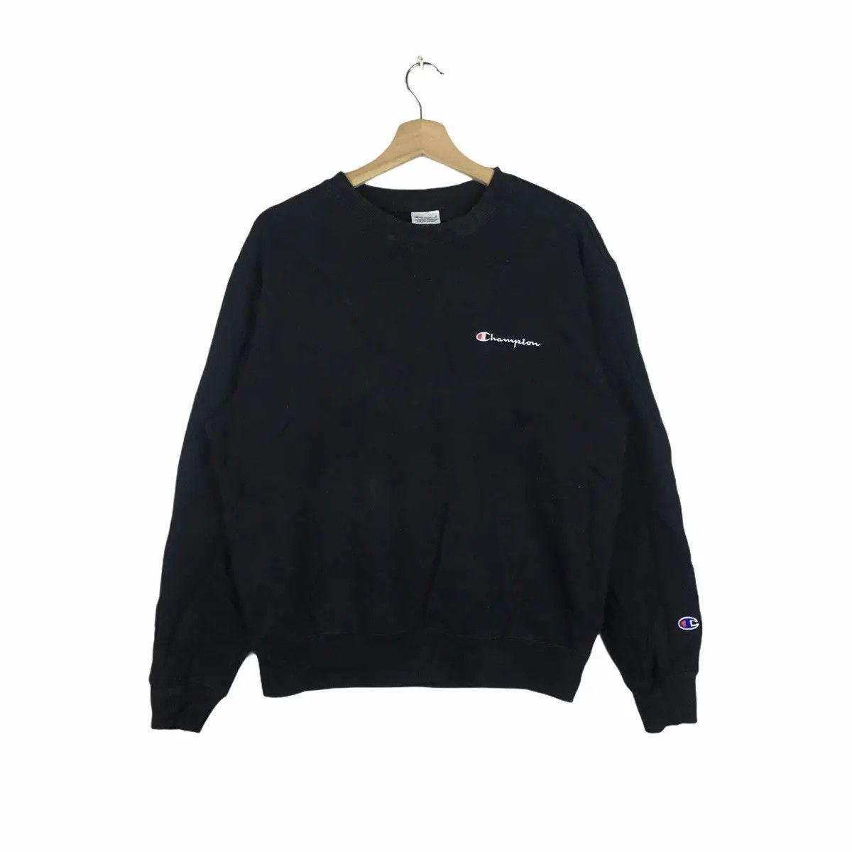 Champion Vtg 90’ CHAMPION USA Script Logo Black Sweatshirt Sweater Size US L / EU 52-54 / 3 - 1 Thumbnail