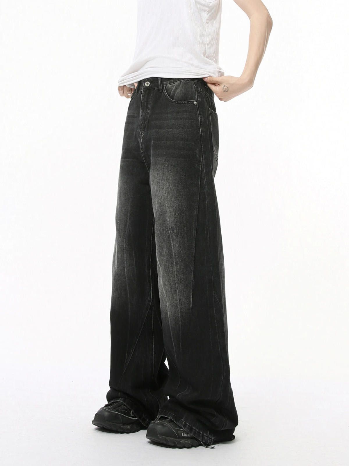 Vintage Whiskered Washed Wide Leg Jeans, Baggy Denim Pants Size US 30 / EU 46 - 5 Thumbnail