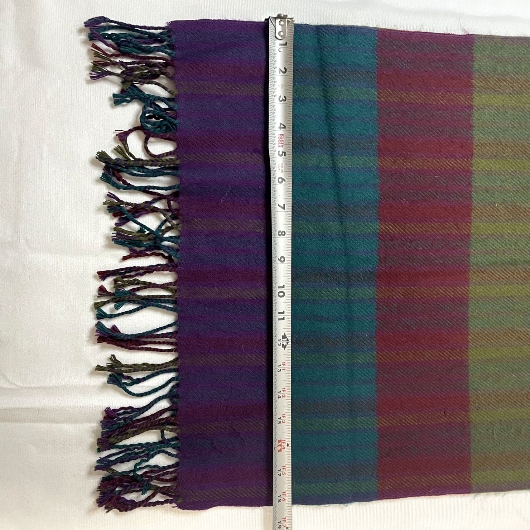 Oscar De La Renta VINTAGE Oscar de la Renta Studio Purple Red Green Stripe Plaid Fringe Silk Scarf Women Size ONE SIZE - 5 Thumbnail