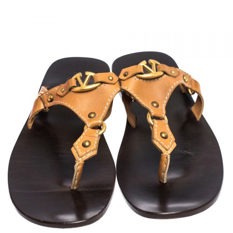 Valentino Valentino Tan Leather V Logo Flat Thong Sandals Size US 8 / EU 41 - 1 Thumbnail