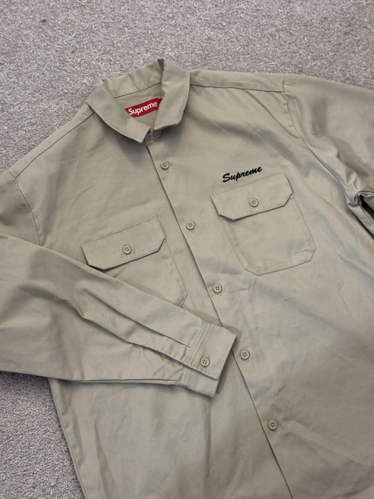 Supreme Supreme Our Lady God Bless Work Shirt (Beige) Size US M / EU 48-50 / 2 - 4 Thumbnail
