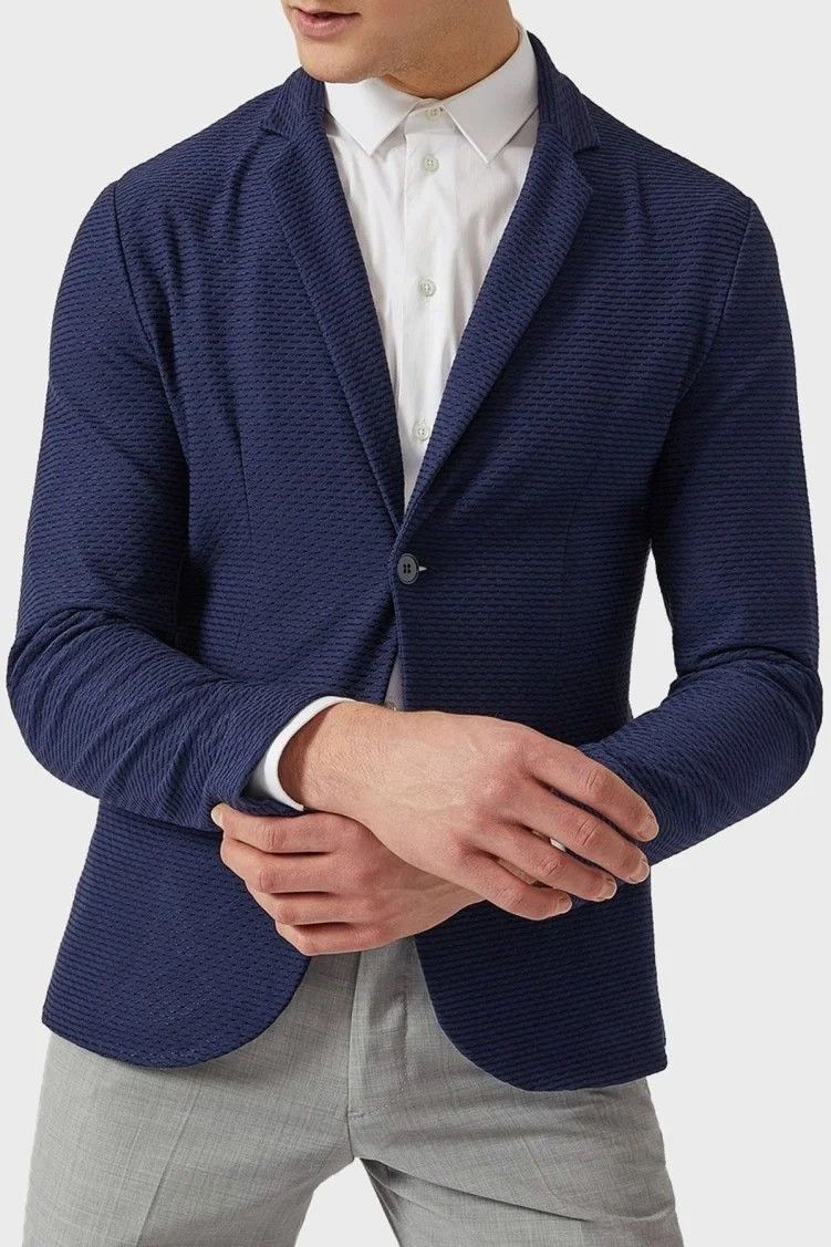 Emporio Armani Emporio Armani Textured Knit Blazers Navy Size US M / EU 48-50 / 2 - 1 Thumbnail