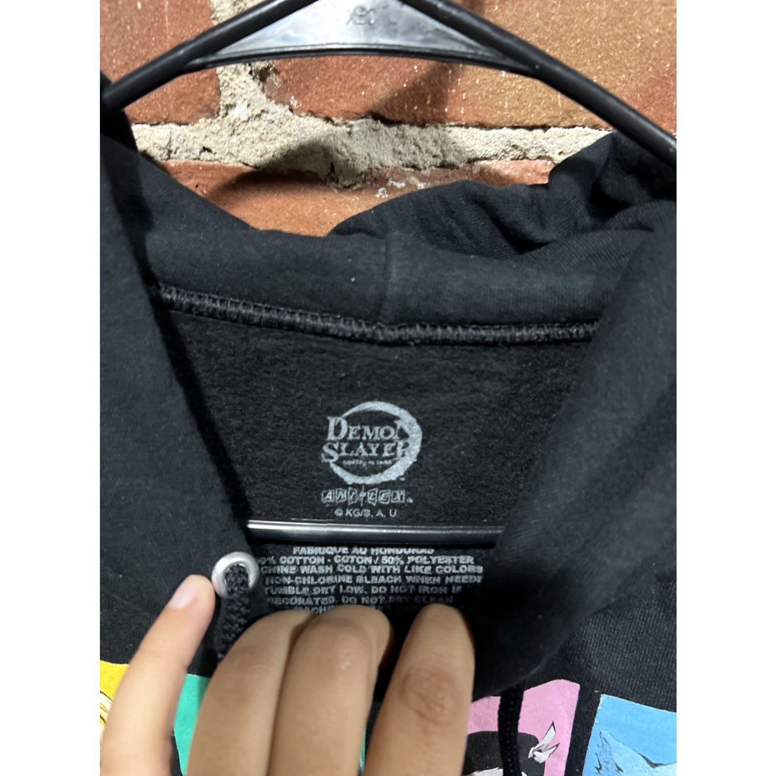 Vintage Demon Slayer Kimetsu no Yaiba Men XL Graphic Black Hoodie Pullover Long Sleeve Sweatshirt Drawstring Hoodie Logo Pockets All Seasons Anime Cartoon Size US XL / EU 56 / 4 - 2 Thumbnail