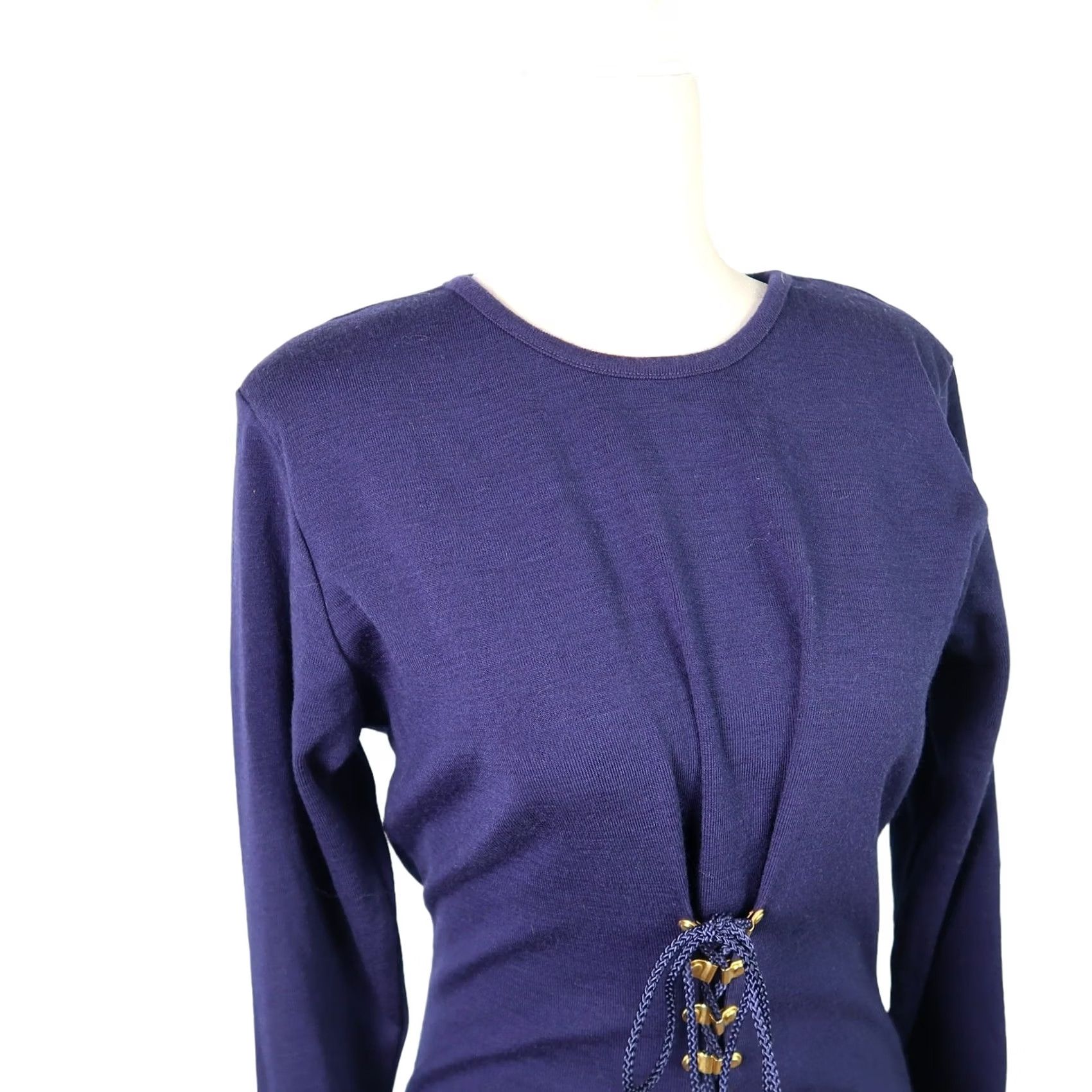 Vintage VINTAGE 90s CDC Navy Blue Long Sleeve Sweater Knit Mini Dress S Women Size S / US 4 / IT 40 - 2 Thumbnail