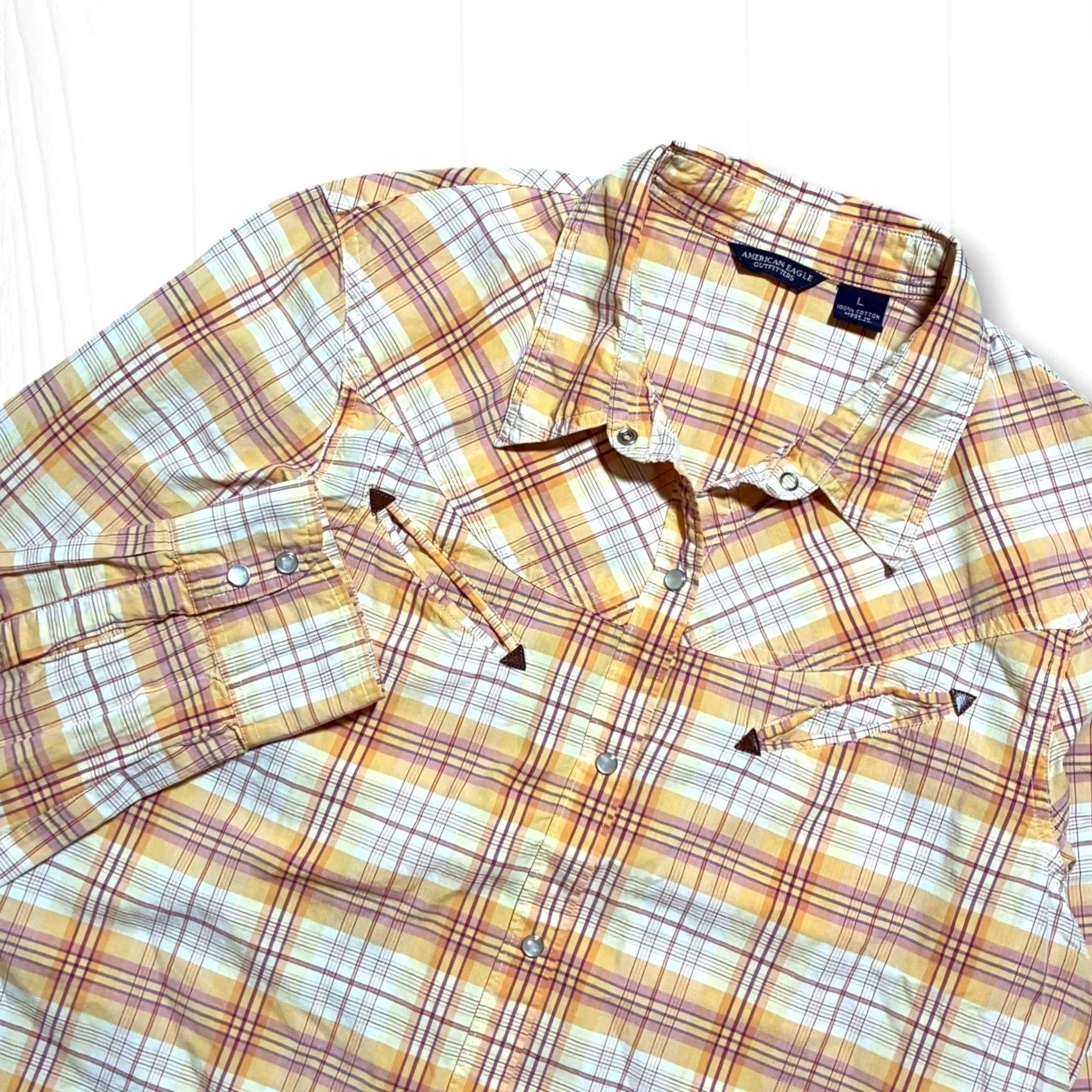 American Eagle Outfitters American Eagle Plaid Button-Up Western Womens L Orange Casual Shirt Size L / US 10 / IT 46 - 2 Thumbnail