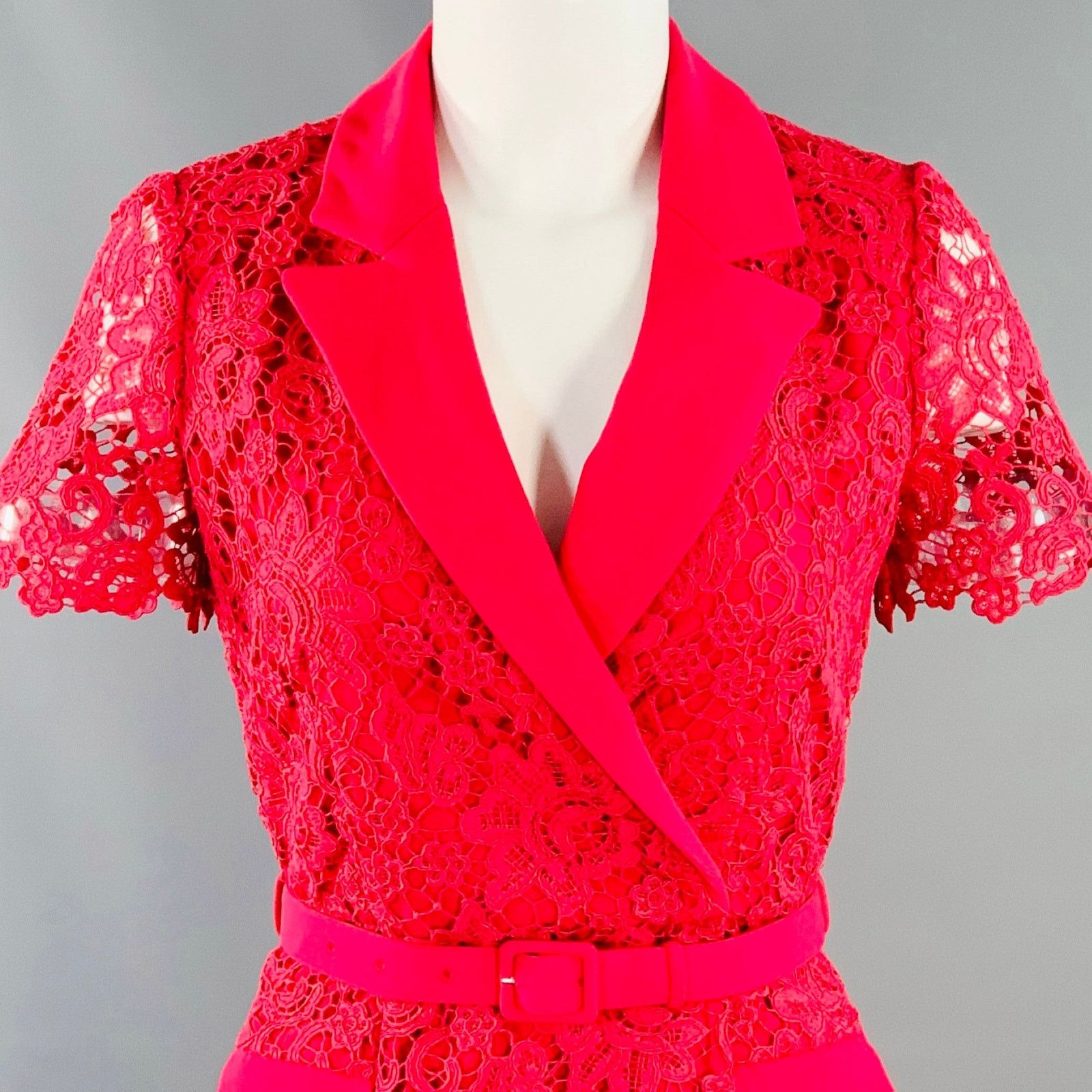 Self-Portrait SELF-PORTRAIT AW23 Pink Magenta Polyester Lace Shirt Dress Size 26" / US 2 / IT 38 - 2 Thumbnail