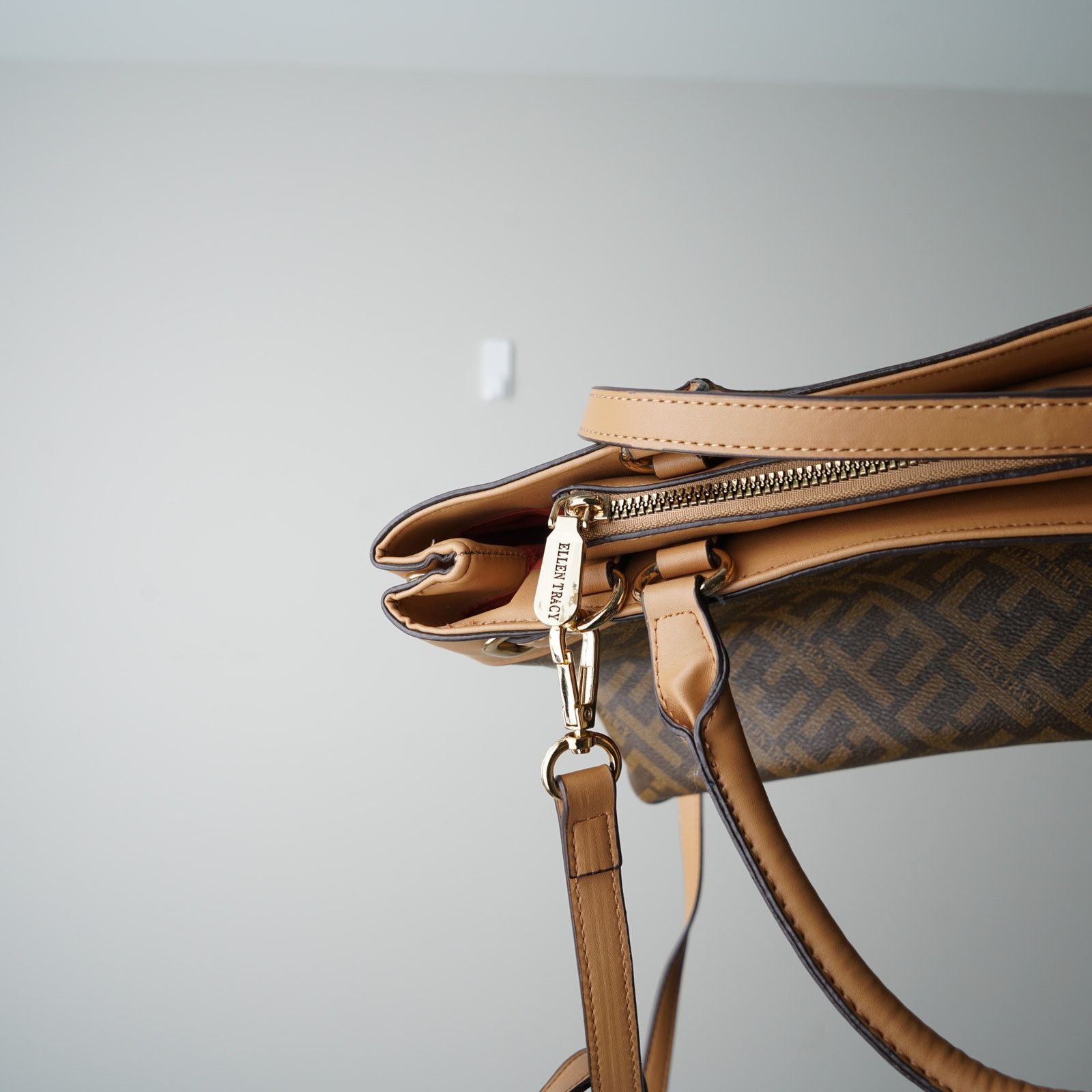 Ellen Tracy Ellen Tracy Logo Print Coated Canvas Satchel Handbag Strap Size ONE SIZE - 9 Thumbnail