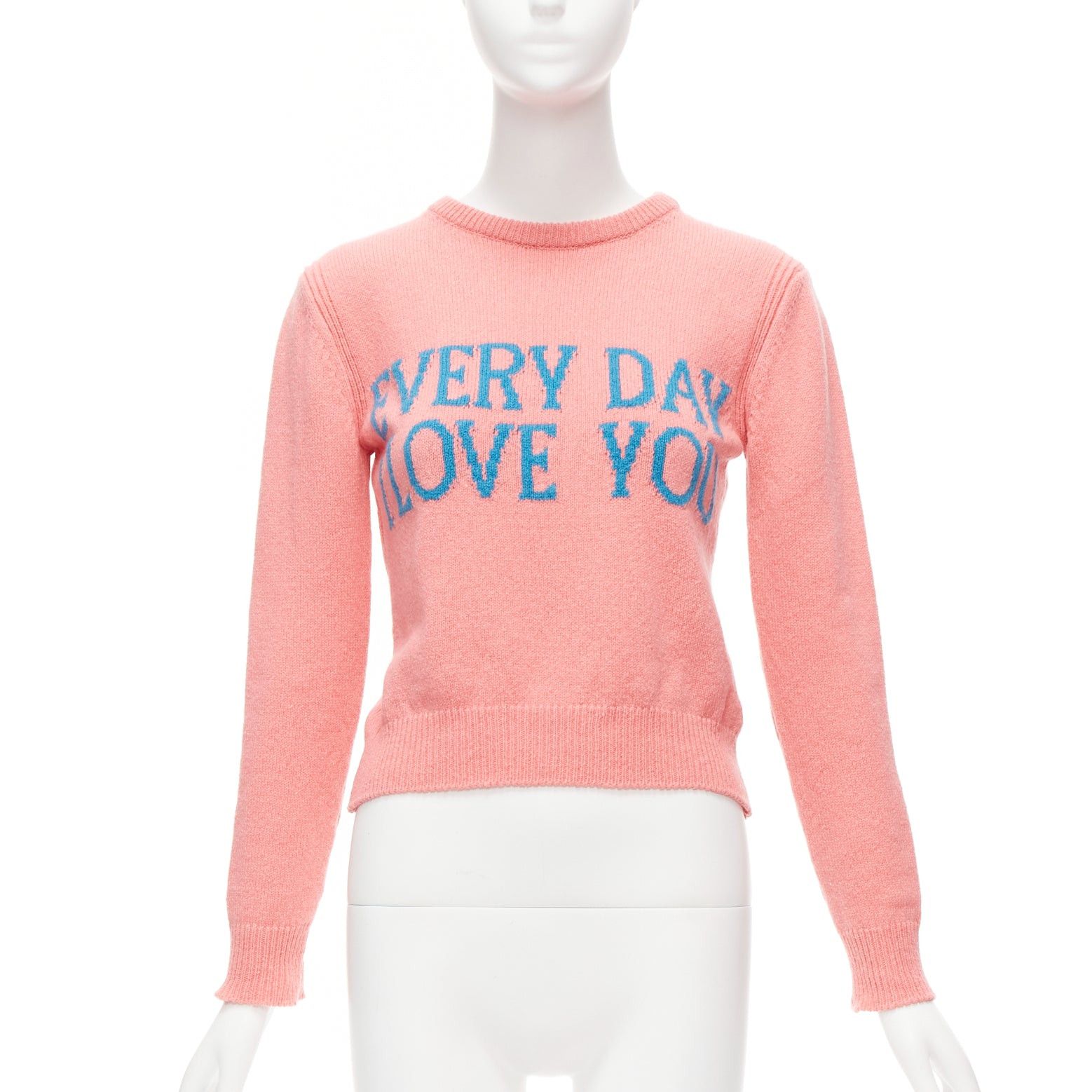 Alberta Ferretti ALBERTA FERRETTI Everyday I Love You pink blue cashmere cropped sweater IT36 XS Size XS / US 0-2 / IT 36-38 - 1 Thumbnail