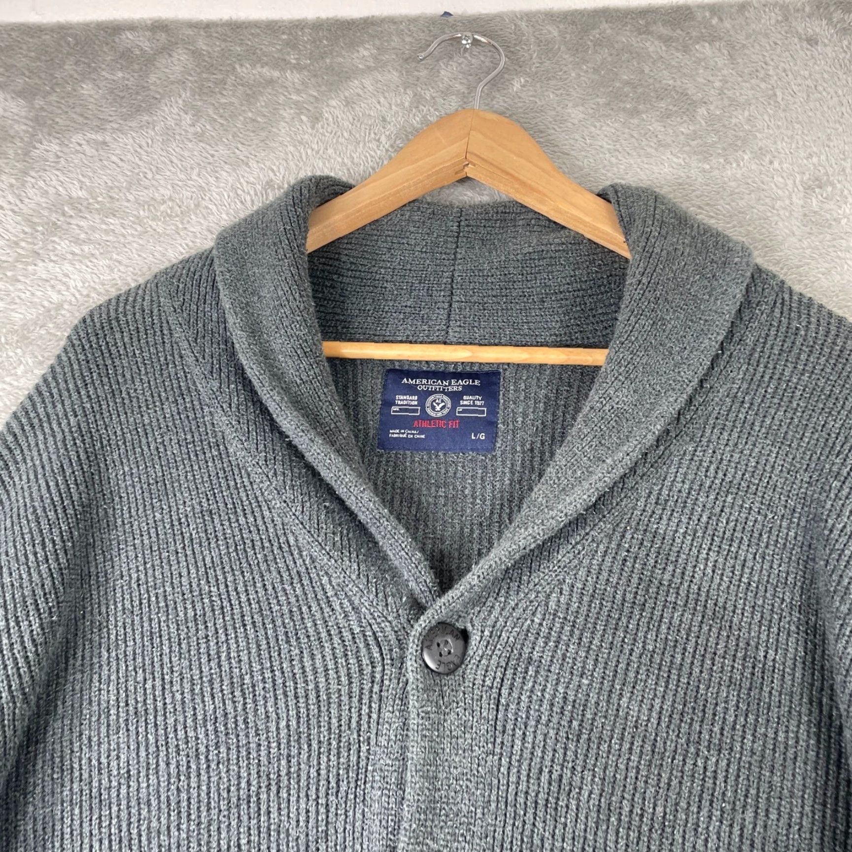 American Eagle Outfitters American Eagle Outfitters Cardigan Womens Large Gray Shawl Collar Ribbed Knit Sweater Size L / US 10 / IT 46 - 3 Thumbnail