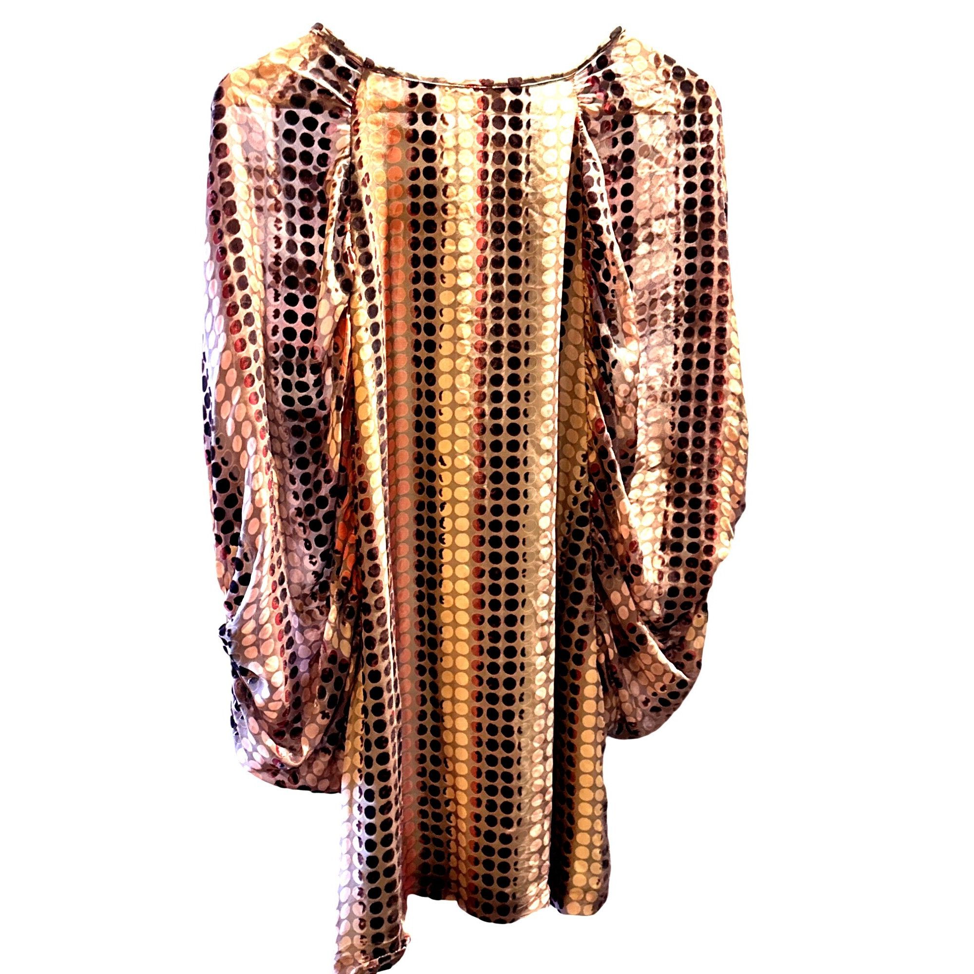 Other LaRok Silk Blend Tunic Dress Velvet Dot Ruched Sheer Sleeve Size S / US 4 / IT 40 - 6 Thumbnail