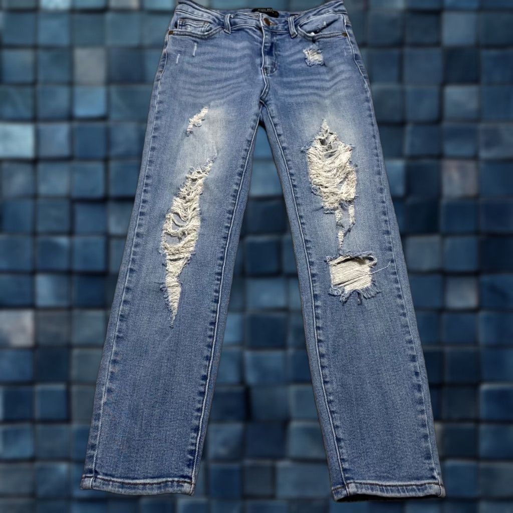 Denime Judy Blue Jeans Womens Jeans Distressed 5-Pocket Skinny Mid Rise Blue Denim Distress Size 34" / US 12 / IT 48 - 1 Thumbnail