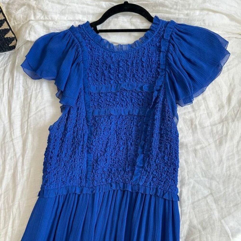 Designer Ulla Johnson Blue Chiffon Dress Size M / US 6-8 / IT 42-44 - 2 Thumbnail