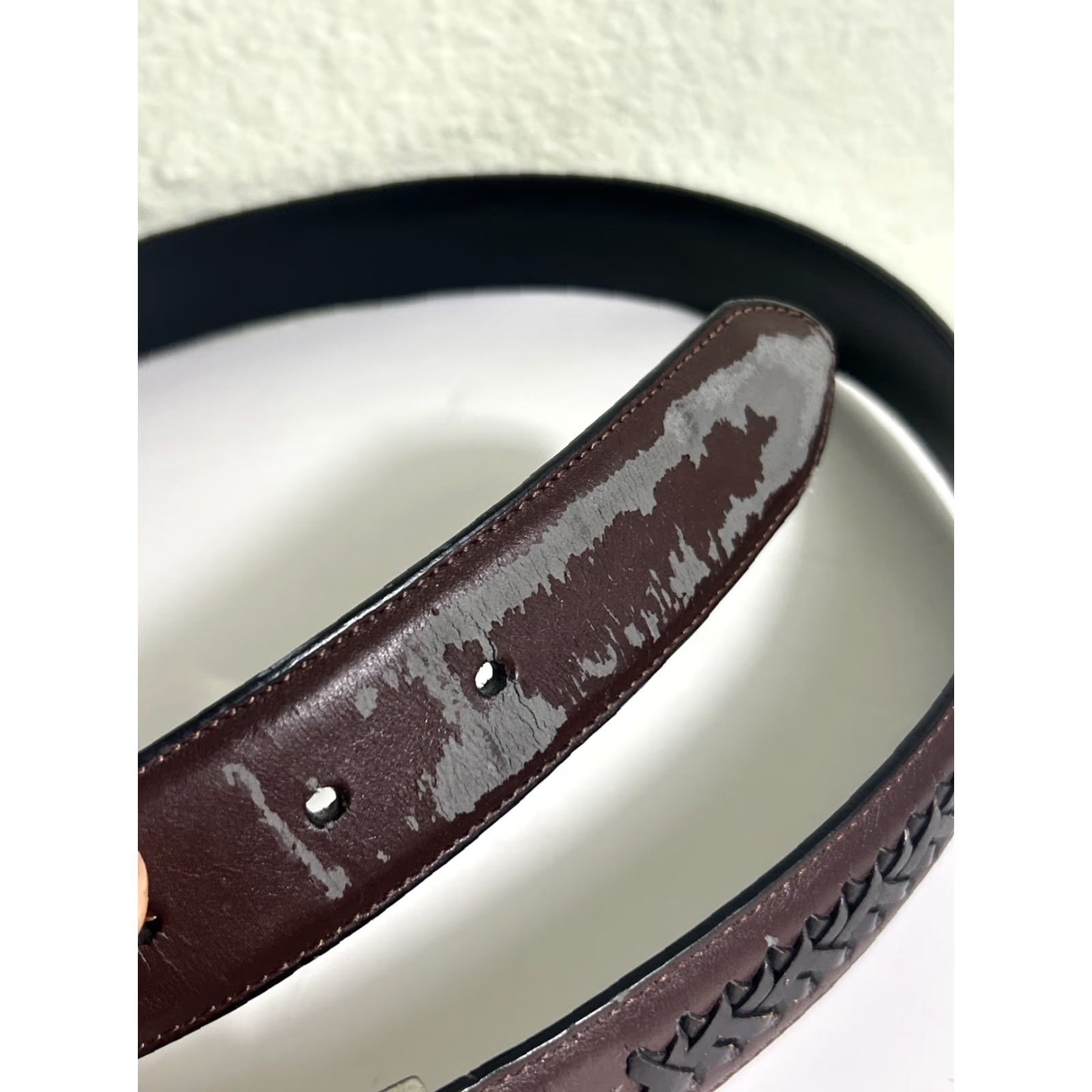 Vintage Columbia Belt Leather Brown Size 32 Men Woven Peeling Pattern Front, Men’s Brown Leather Belt 32 Columbia Size 32 - 4 Thumbnail