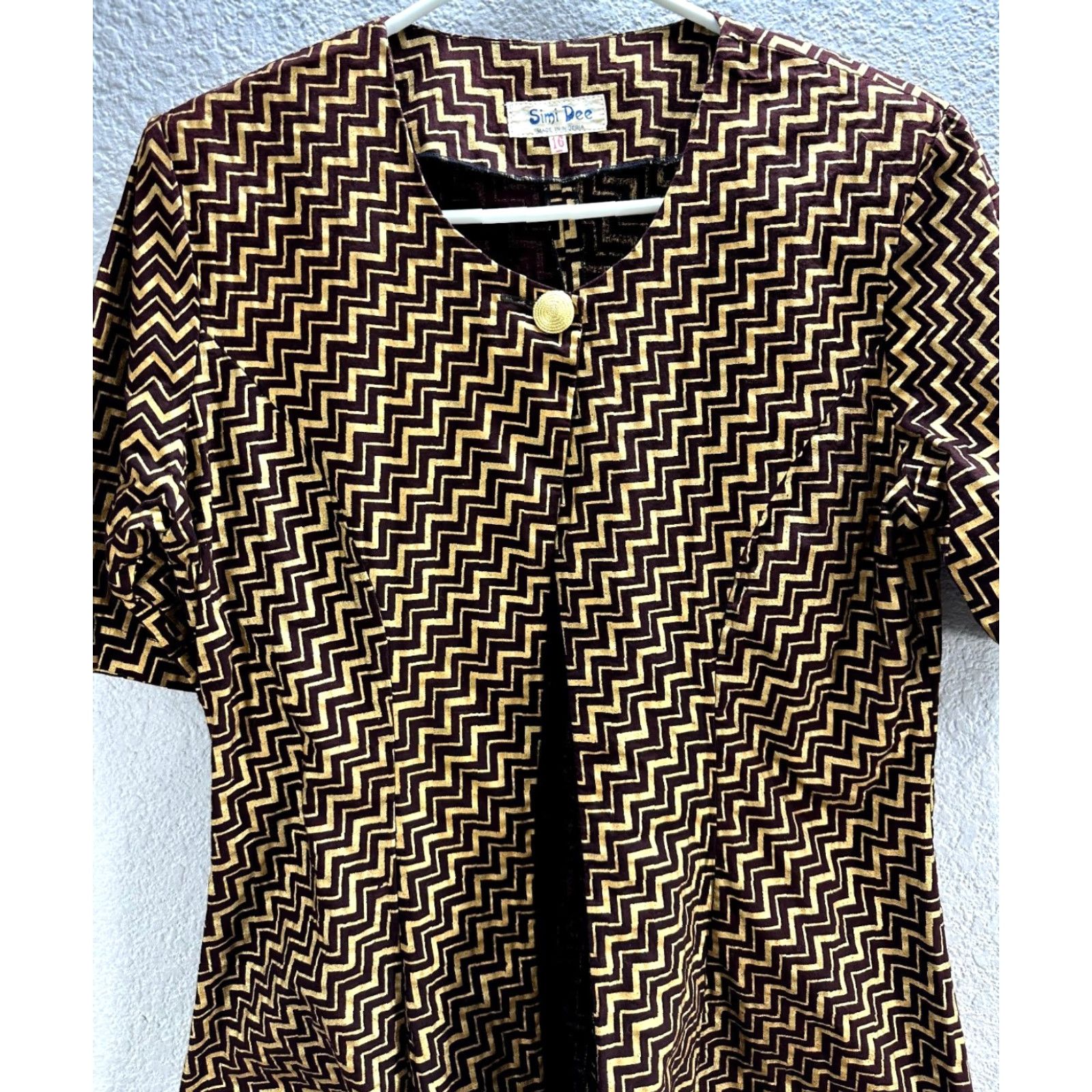 Vintage Vtg Simi Dee Brown Gold Geometric Africa Duster Over top Shoulder Pads Sz M Jacket Women Brown Gold Buttons Geometric Duster Jacket M Women Size M / US 6-8 / IT 42-44 - 4 Thumbnail