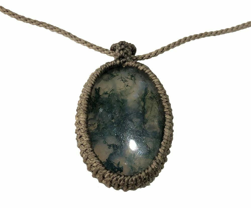 Designer New Brown Waxed Nylon Necklace With Moss Agate. Size ONE SIZE - 2 Thumbnail