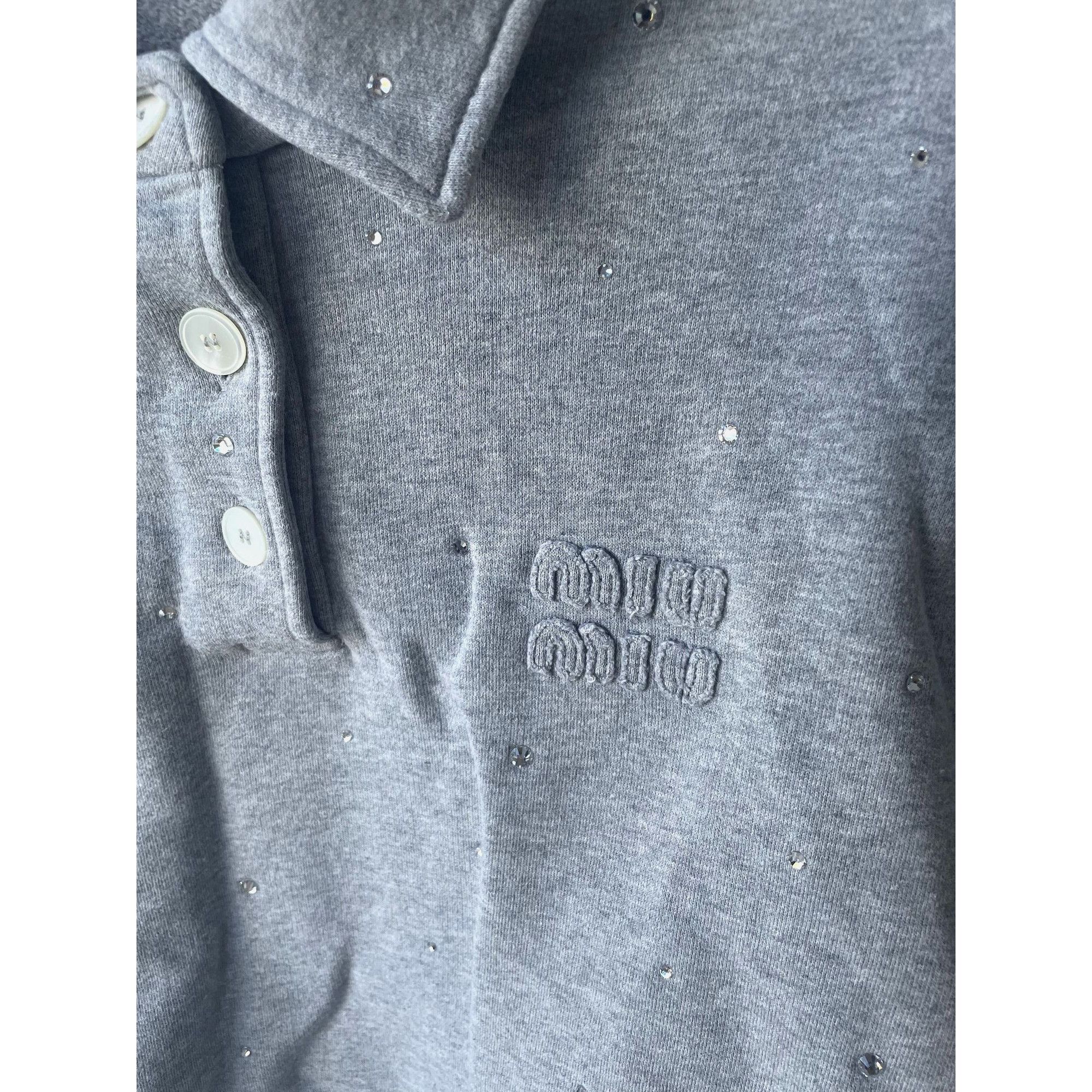 Miu Miu Miu Miu Gray Embellished Cropped Polo Sweatshirt W/ Button F Size M / US 6-8 / IT 42-44 - 6 Thumbnail