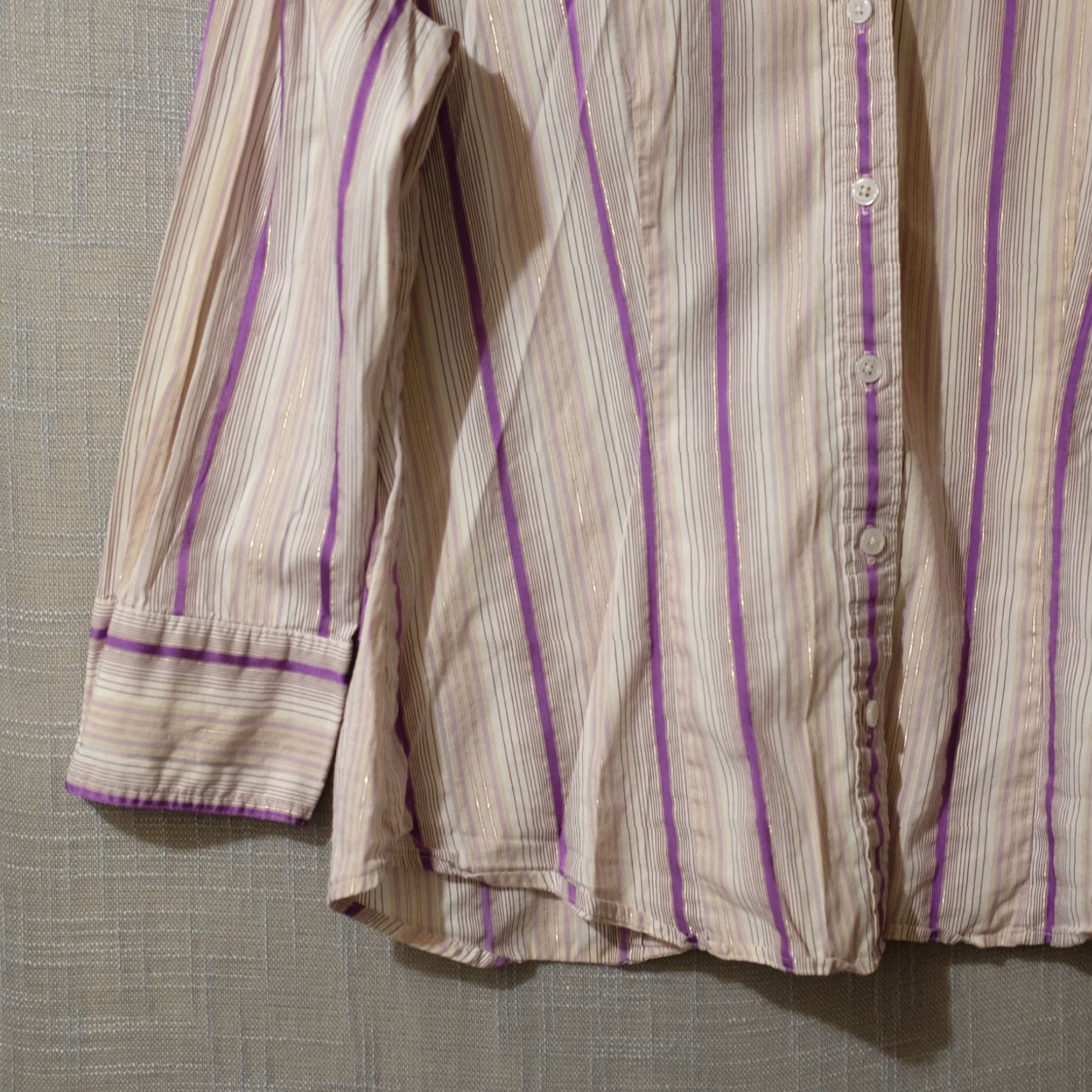 Vintage New York & Company Stretch Metallic Purple Stripe Button-Up Womens XL Shirt Size XL / US 12-14 / IT 48-50 - 3 Thumbnail