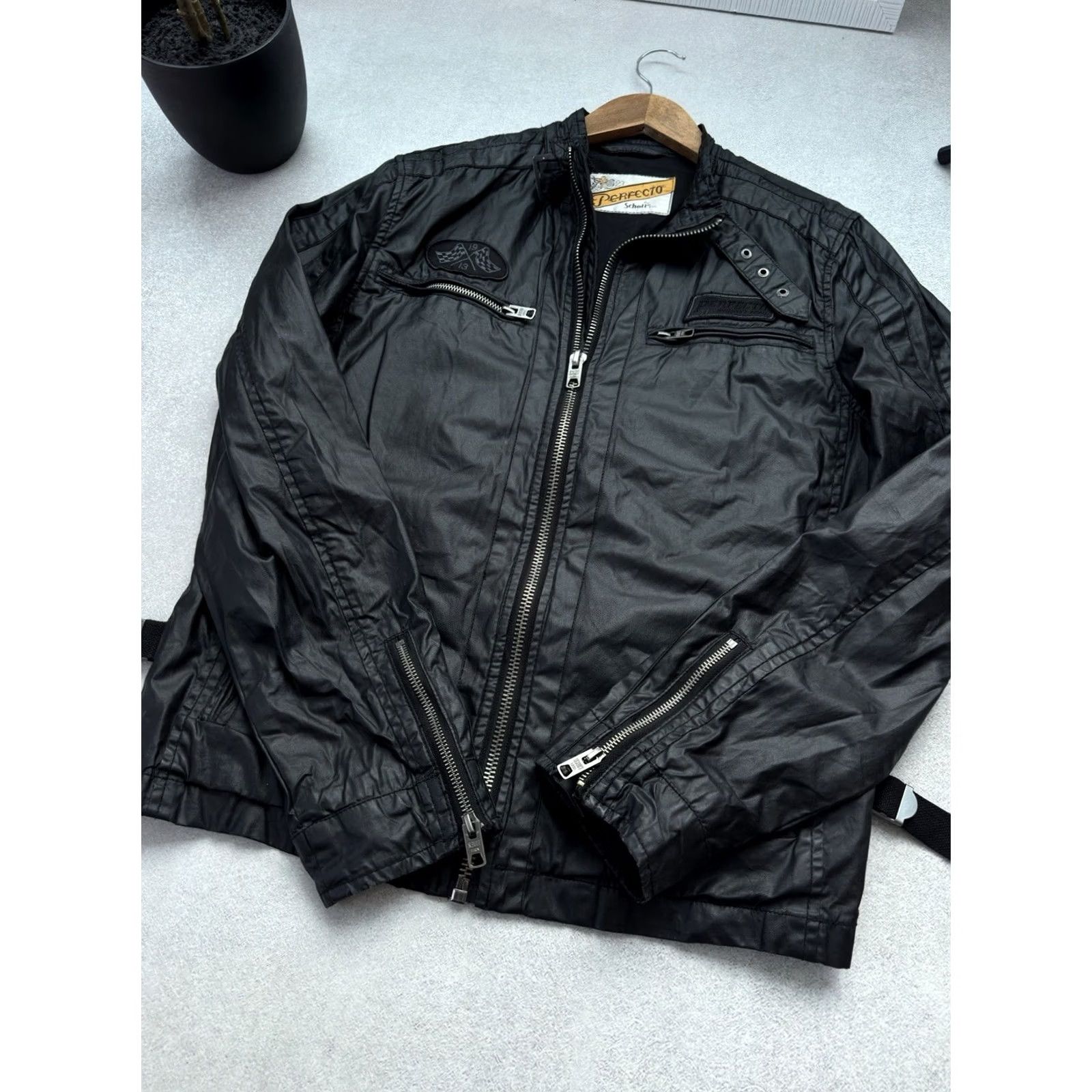 Schott VINTAGE Schott Perfecto Racer Biker Leather Cotton Jacket Black Size M Men's Jacket Size US M / EU 48-50 / 2 - 4 Thumbnail