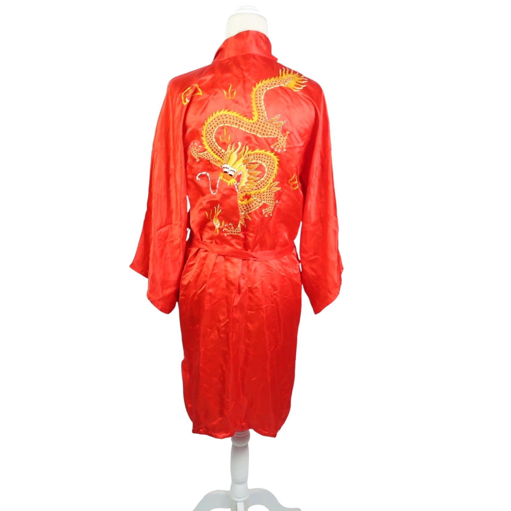 Vintage VINTAGE Golden Dragon Red Silk Dragon Embroidered Robe M Women Satin Silk Embroidered Robe Middle East Spring Summer Size ONE SIZE - 4 Thumbnail