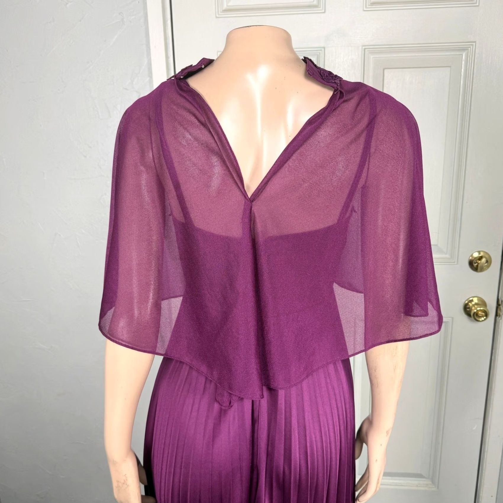 Vintage VINTAGE Bridesmaid Dress 2 piece Set Polyester Pleated Sheer Lace Purple 1970s XS Womens Party/Cocktail Dress Size XS / US 0-2 / IT 36-38 - 5 Thumbnail