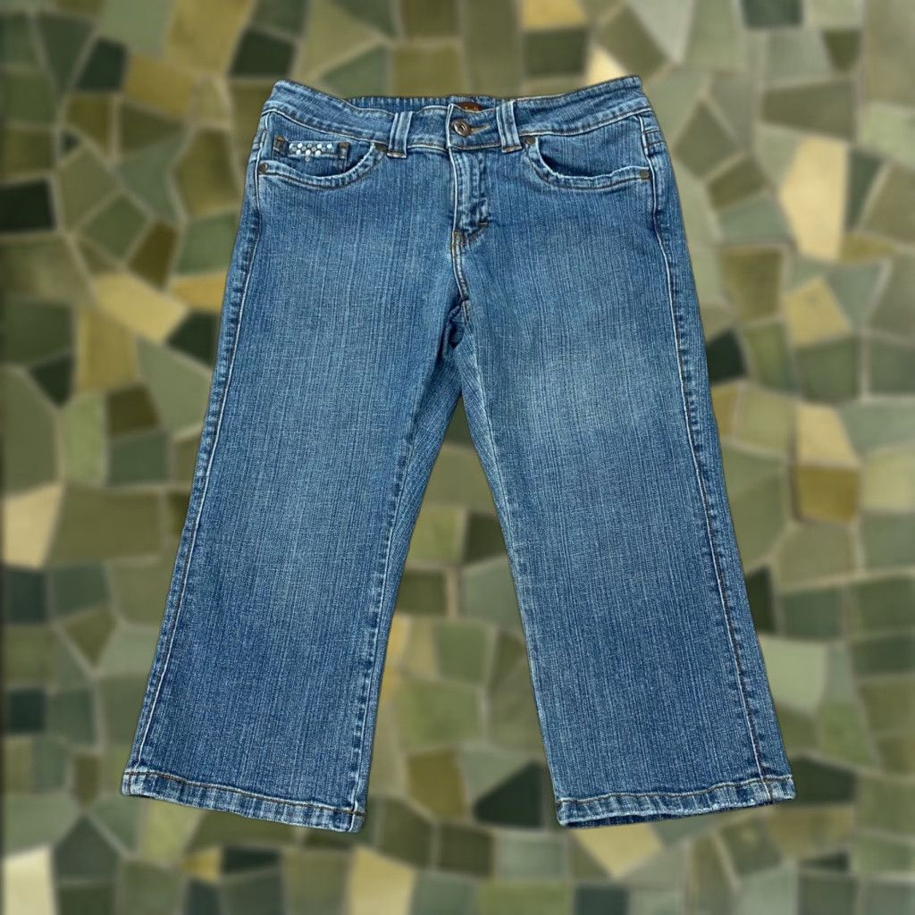 Lee Lee Cropped Jeans Womens Size 8 Blue Embroidered Stretch Denim Mid Rise 22in Inseam Classic Pockets City Fashion? Size 30" / US 8 / IT 44 - 1 Thumbnail