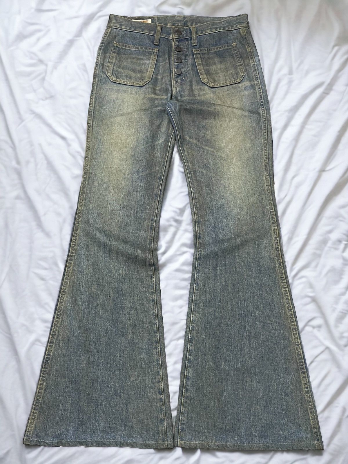 Big John × If Six Was Nine × Le Grande Bleu (L.G.B.) Vintage Big John Bell Bottom Rusty Muddy Wash Flare Jeans Size US 30 / EU 46 - 1 Thumbnail