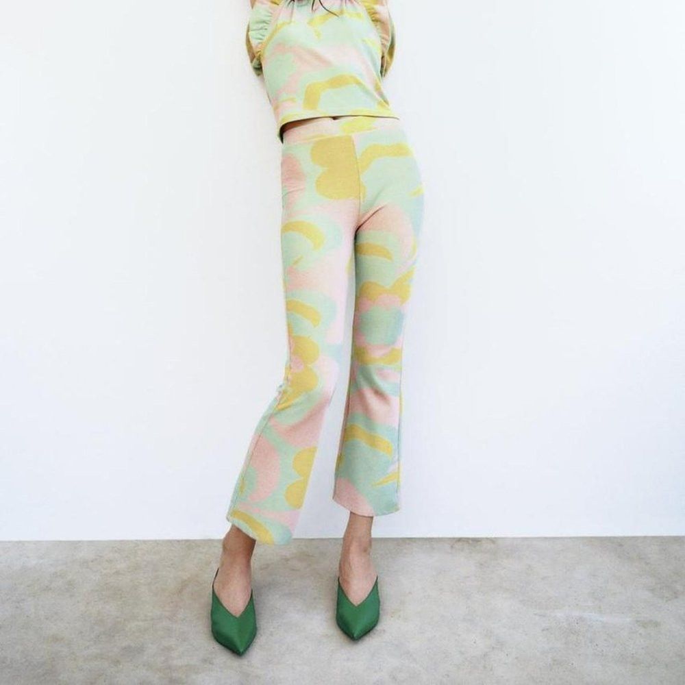 Zara NWT New Zara Green and Pink Knit Pants Size L Size 34" / US 12 / IT 48 - 1 Thumbnail