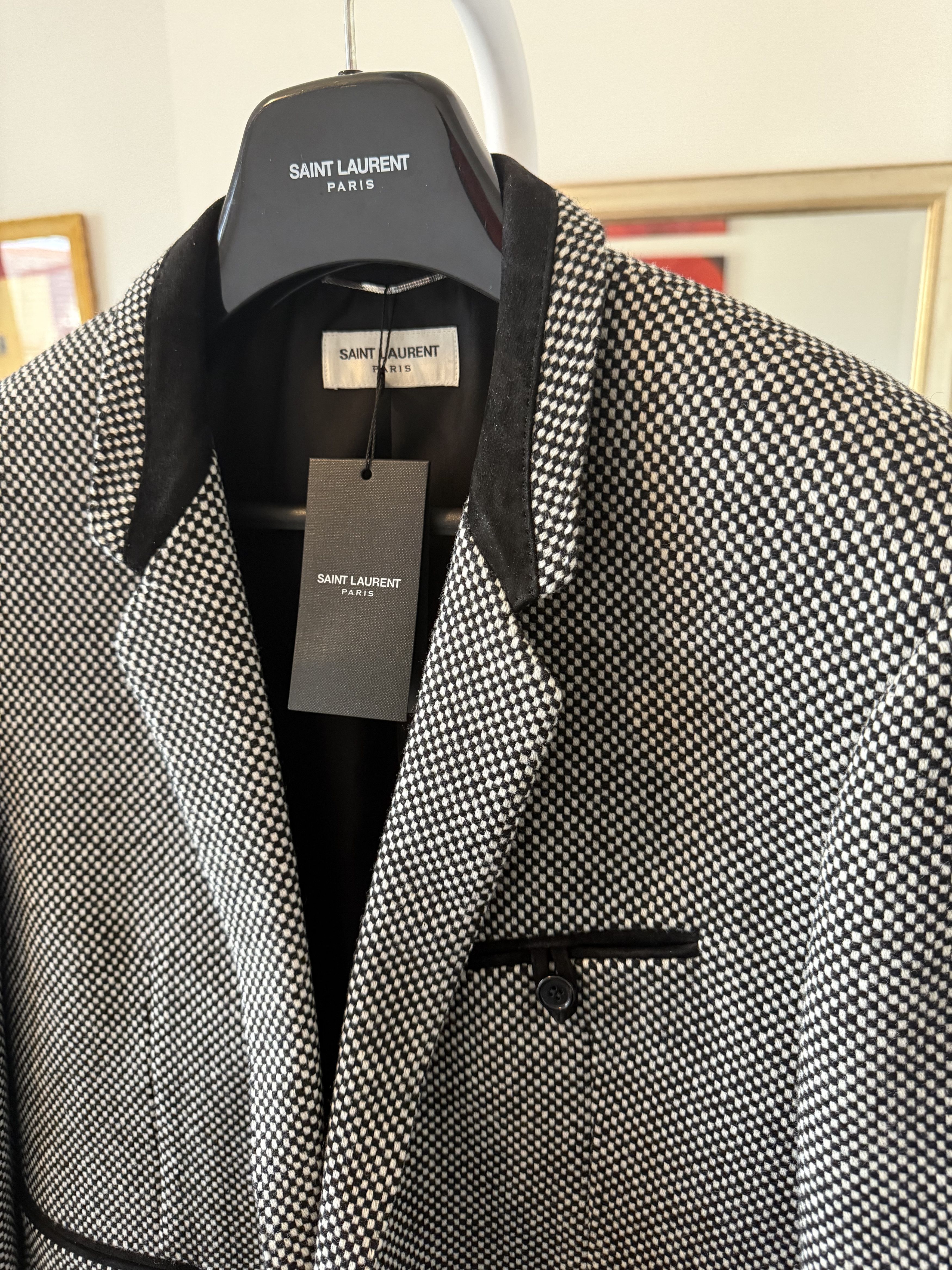 Saint Laurent Paris SS19 Saint Laurent Black and Off-White Tweed Allure Blazer Size 52R - 8 Thumbnail