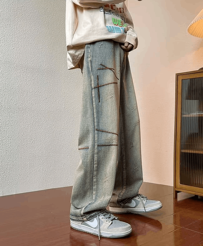 Vintage High street men's casual washed distressed embroidered jeans Size US 32 / EU 48 - 3 Thumbnail