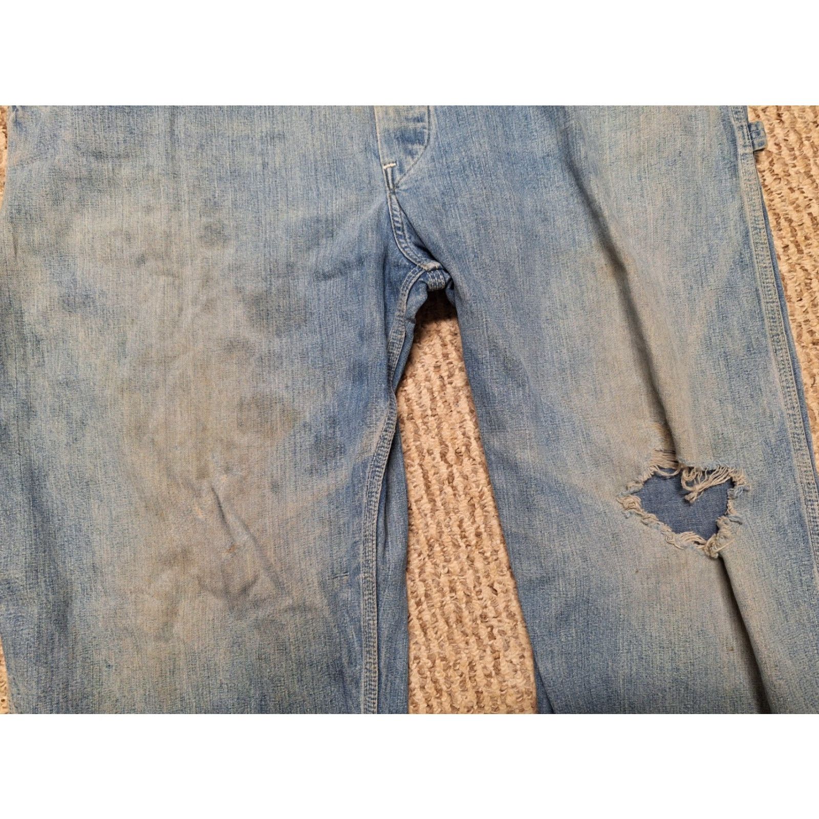 Lee VINTAGE 60s Lee Overalls Distressed Work Sz 41 Denim Blue 1960s Mens Female? Size US 41 - 3 Thumbnail