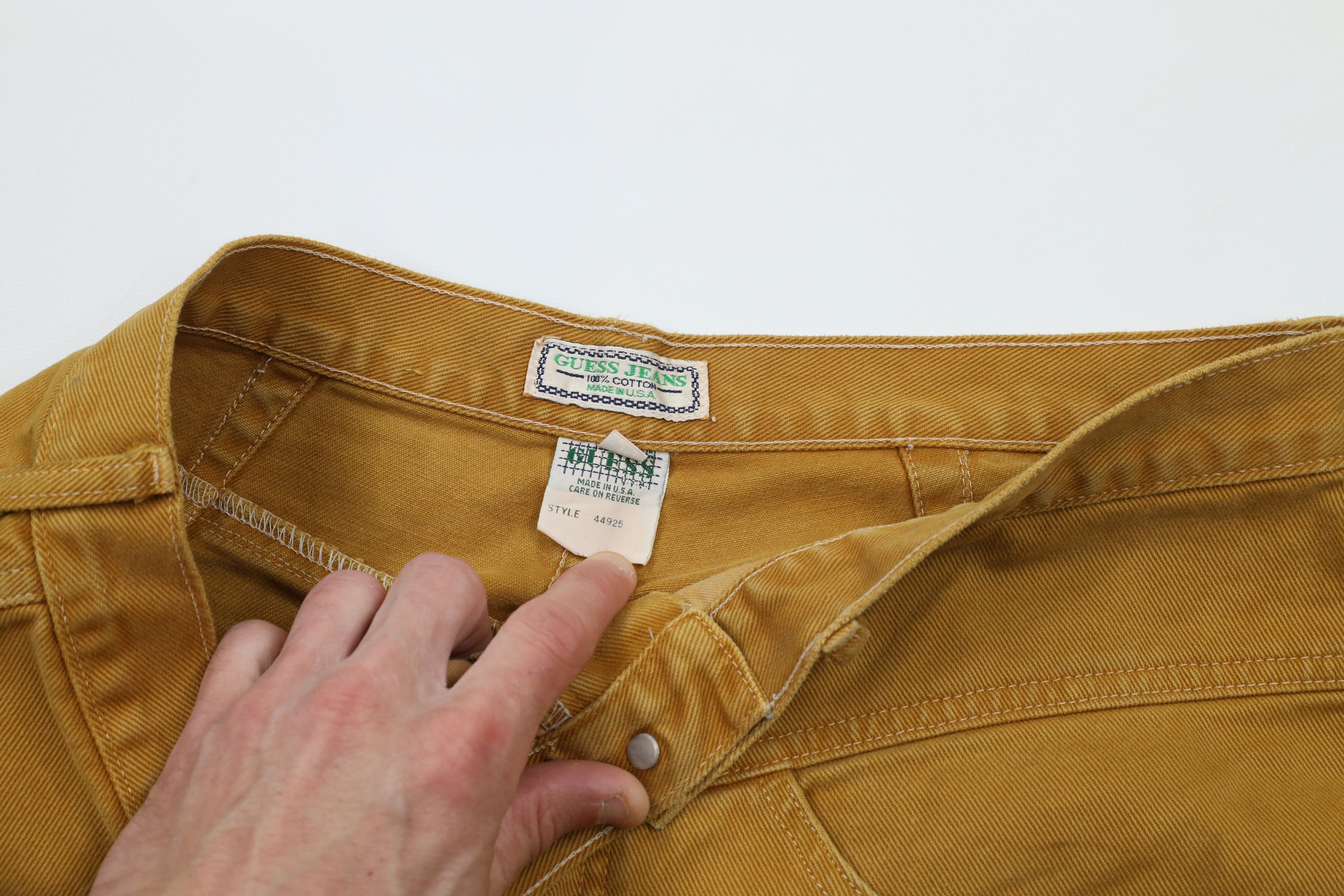Guess × Vintage Vintage 90s Guess Denim Jean Shorts Jorts Wheat Brown USA Size US 34 / EU 50 - 9 Thumbnail