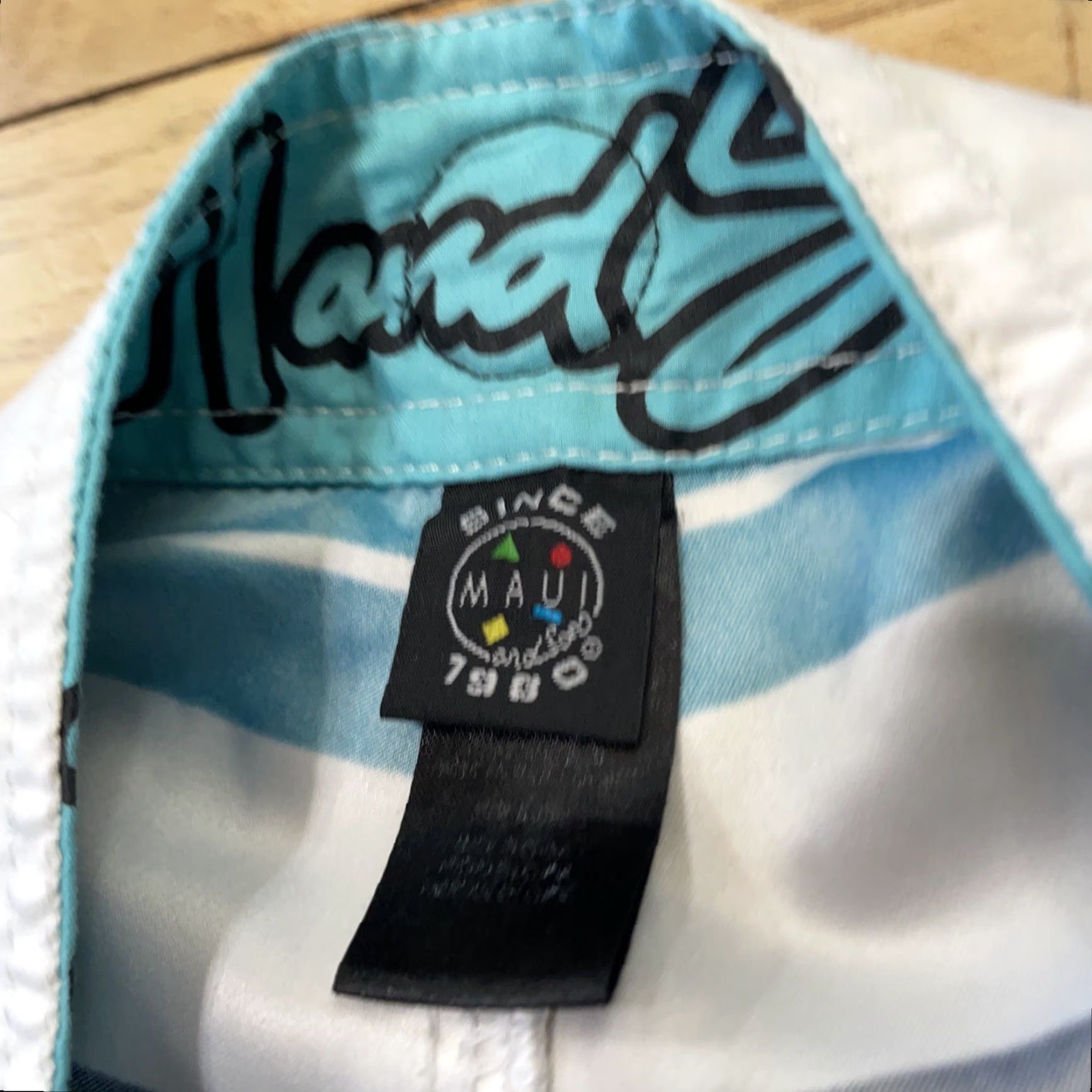 AQUA VINTAGE Maui and Sons Swim Trunks Mens 30 Teal Blue Aqua White Striped Surf Board Shorts Size US 30 / EU 46 - 5 Thumbnail