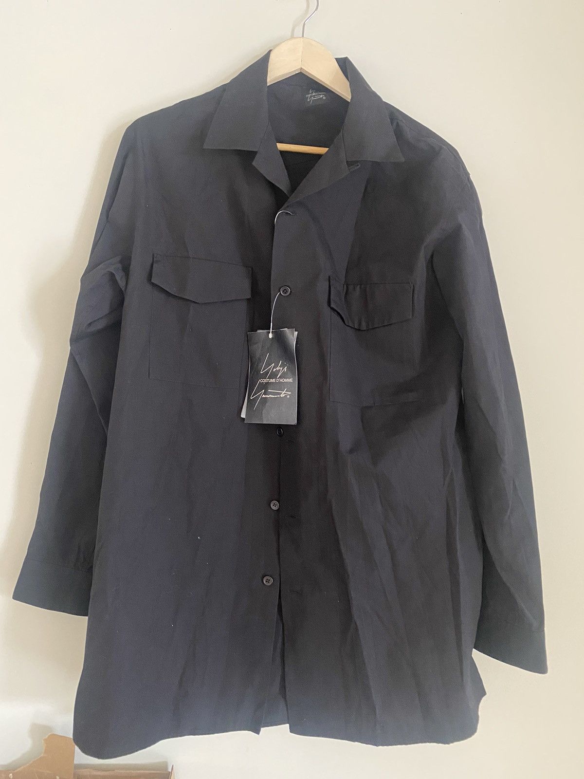 image of Yohji Yamamoto Open Collar Shirt, Size 3 in Black, Men's