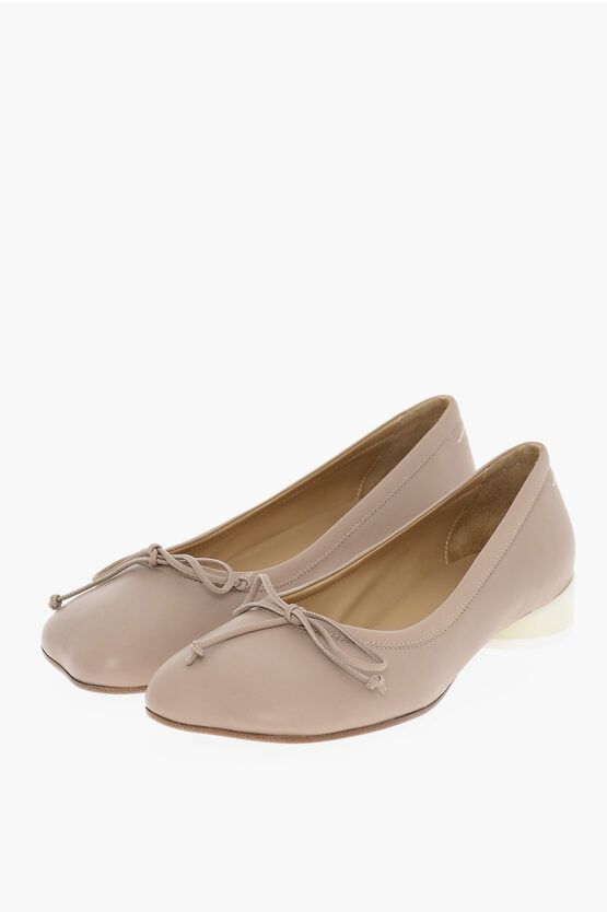 image of Maison Margiela Mm6 Solid Color Leather Ballet Flats Heel Shoes 3Cm in Pink, Women's (Size 9)