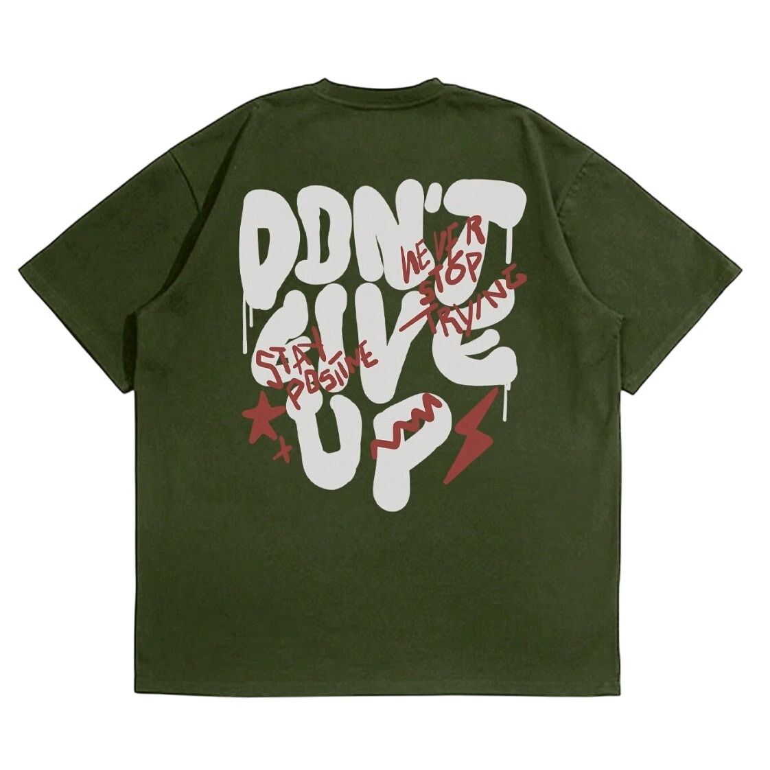 Shein Don't Give Up Graphic Short Sleeve T-Shirt in Green, Size M Size US M / EU 48-50 / 2 - 1 Thumbnail