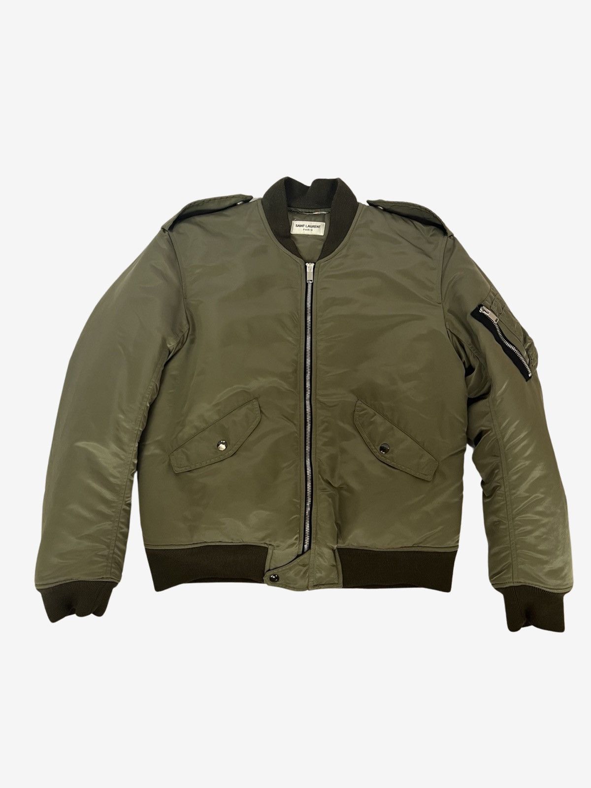 Saint Laurent Paris Saint Laurent FW15 Olive Bomber Jacket Sz. 50 Size US M / EU 48-50 / 2 - 2 Thumbnail